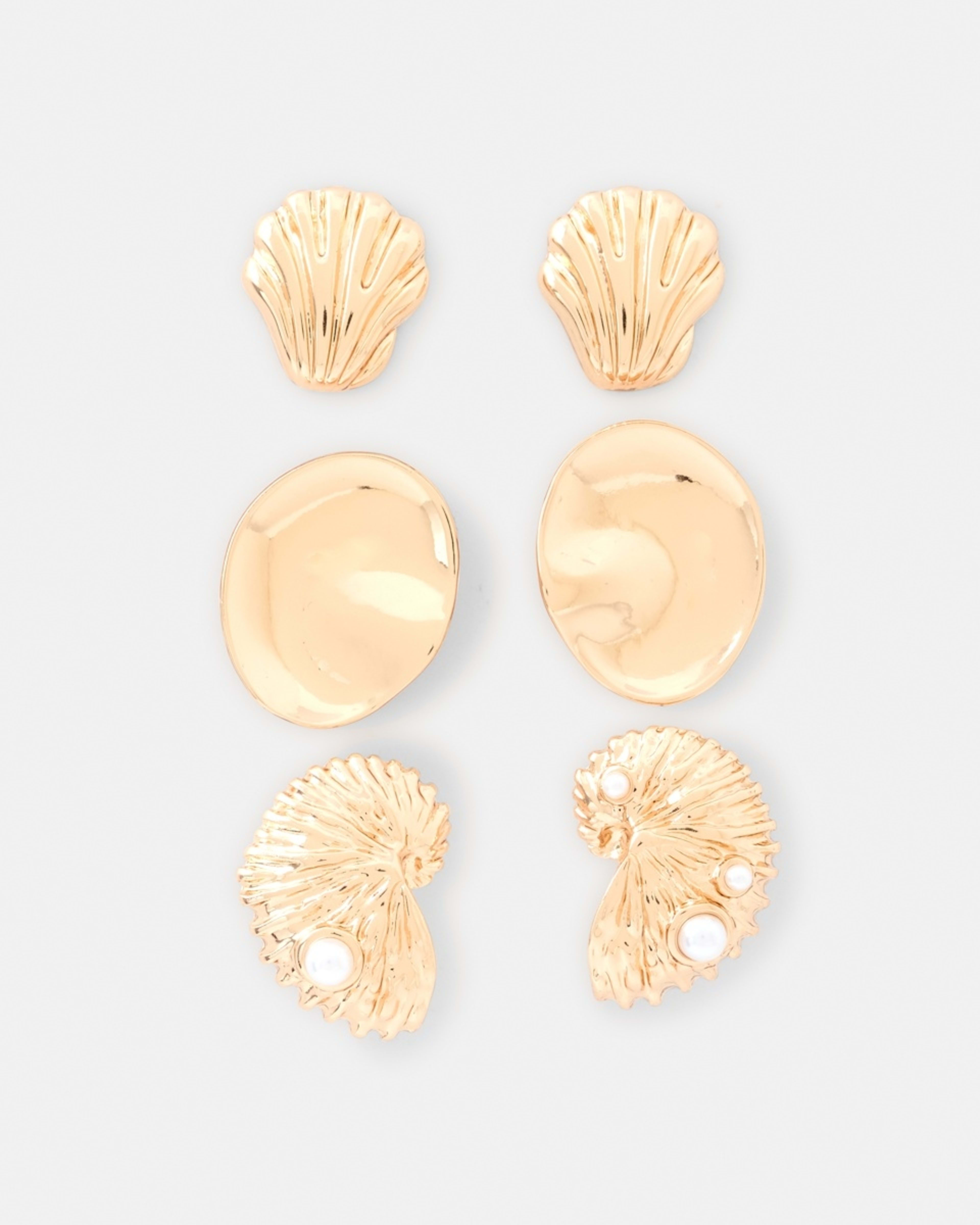 1 3 Pack Mix Shell Earrings - Gold Tone Gold