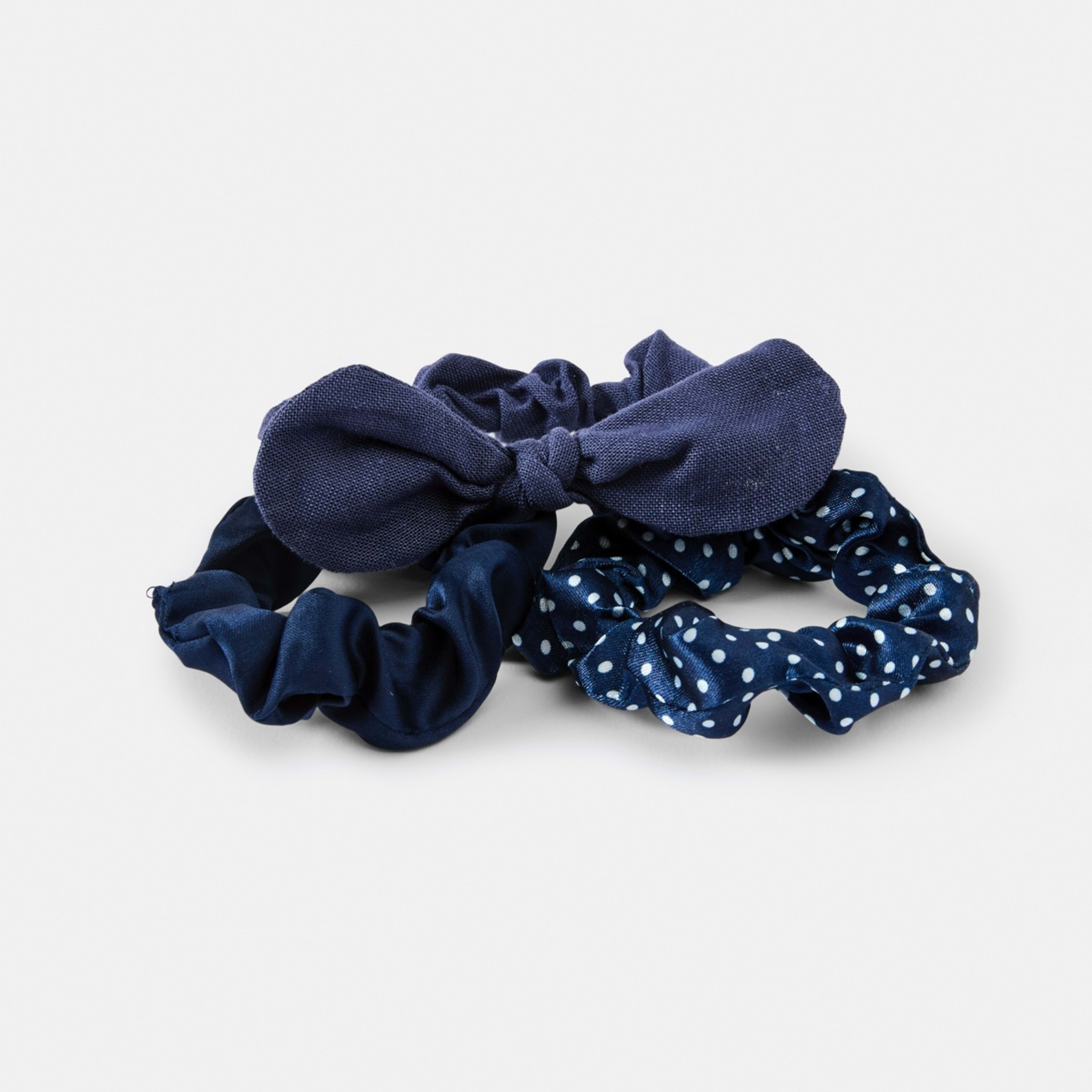 3 3 Pack Mixed Hair Scrunchies Dark Sapphire, 3 of 4