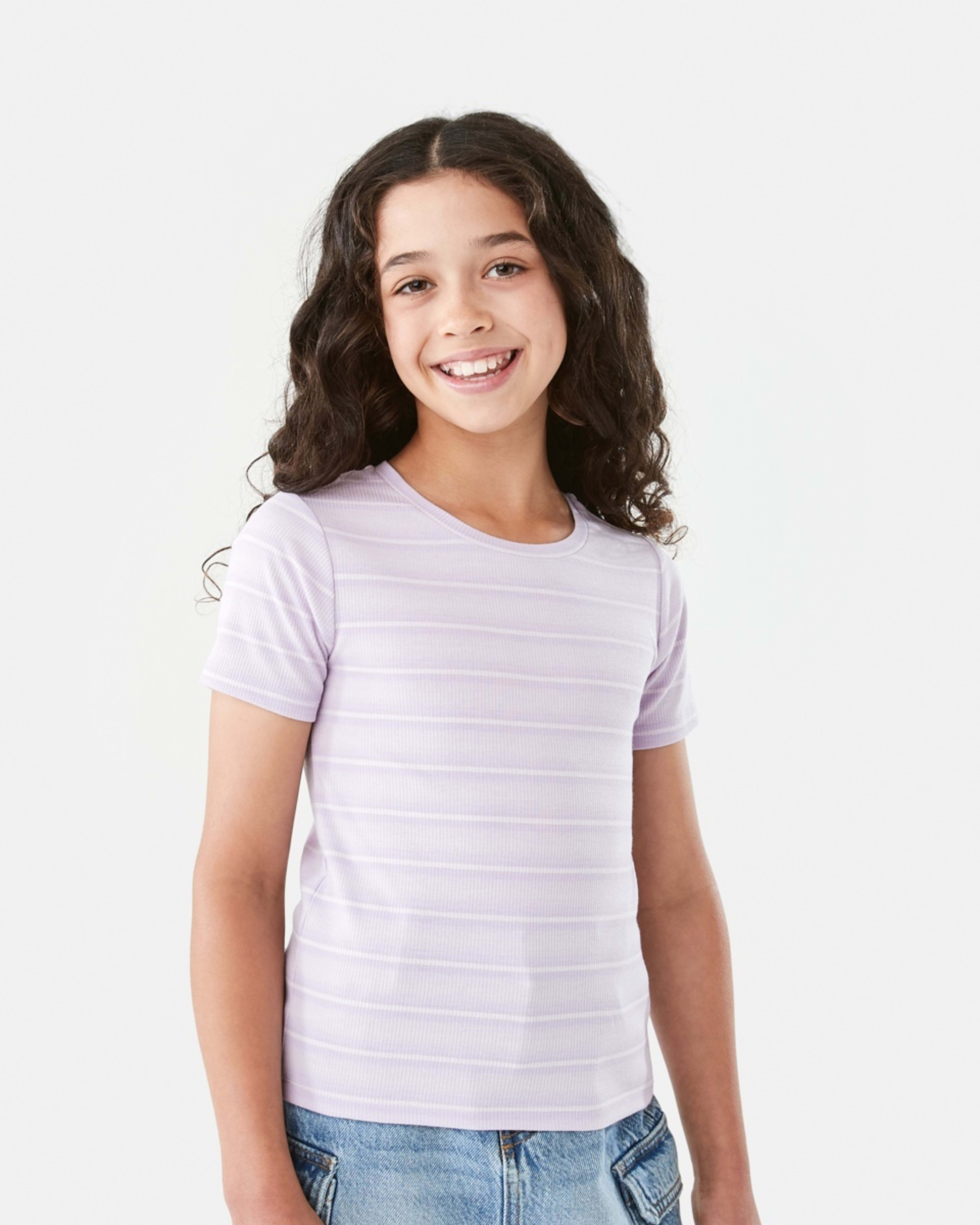 1 Short Sleeve Rib Top Pur Stripe