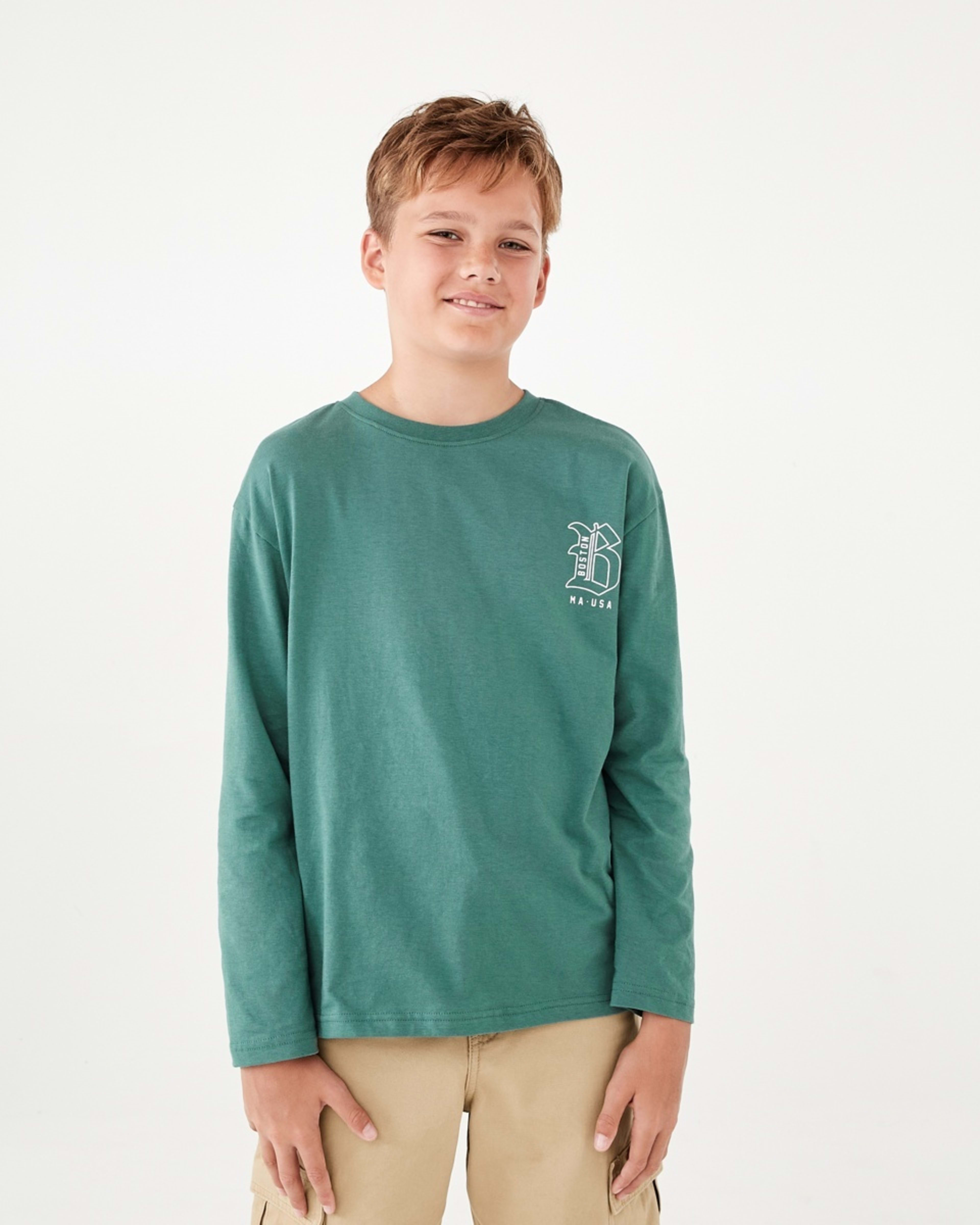 1 Long Sleeve Print T-shirt Boston Gothic Varsity Sea Pine