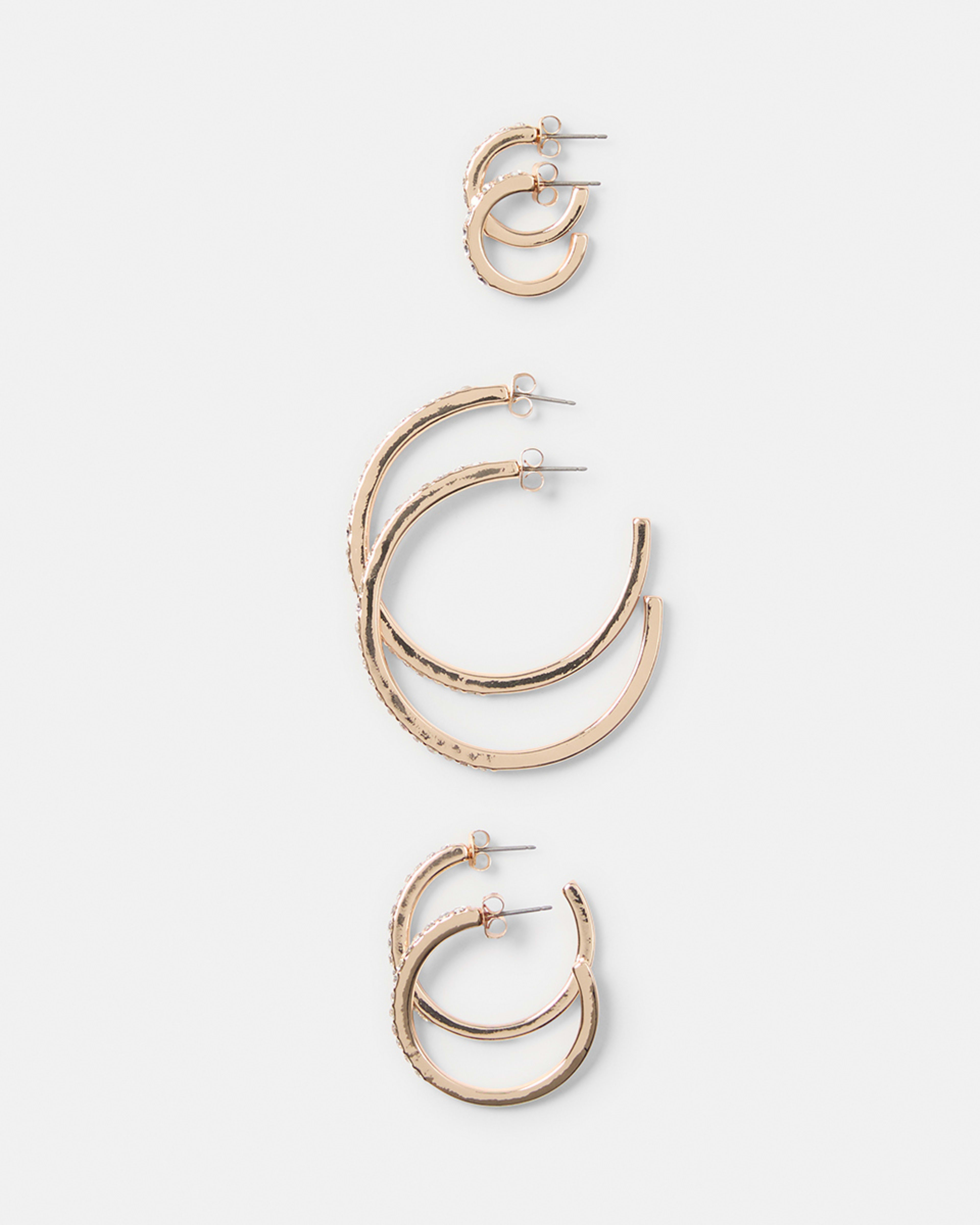 1 3 Pack Diamante Hoop Earrings - Silver Tone Gold, 1 of 5
