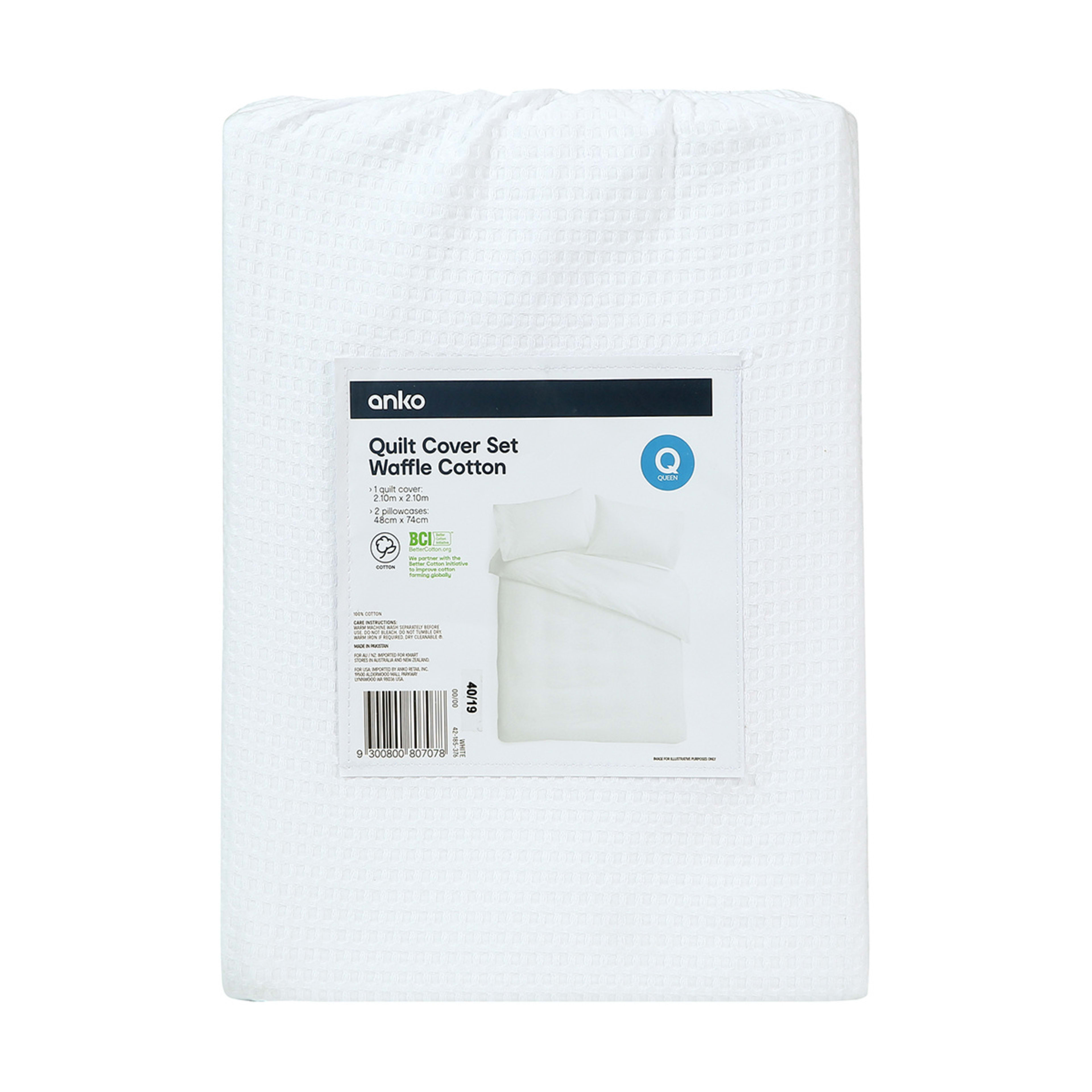 Waffle Cotton Quilt Cover Set Queen Bed, White Kmart