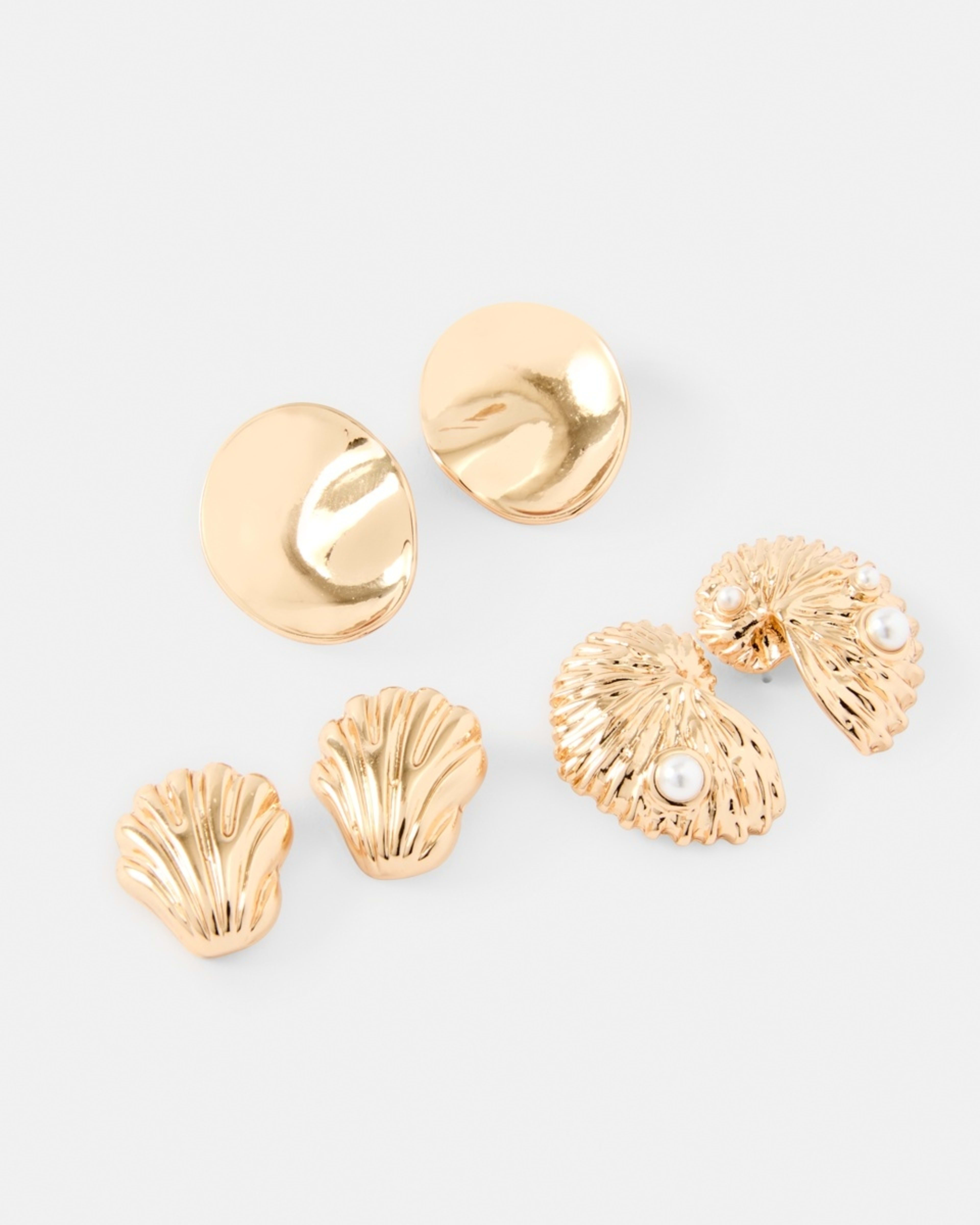 2 3 Pack Mix Shell Earrings - Gold Tone Gold, 2 of 5