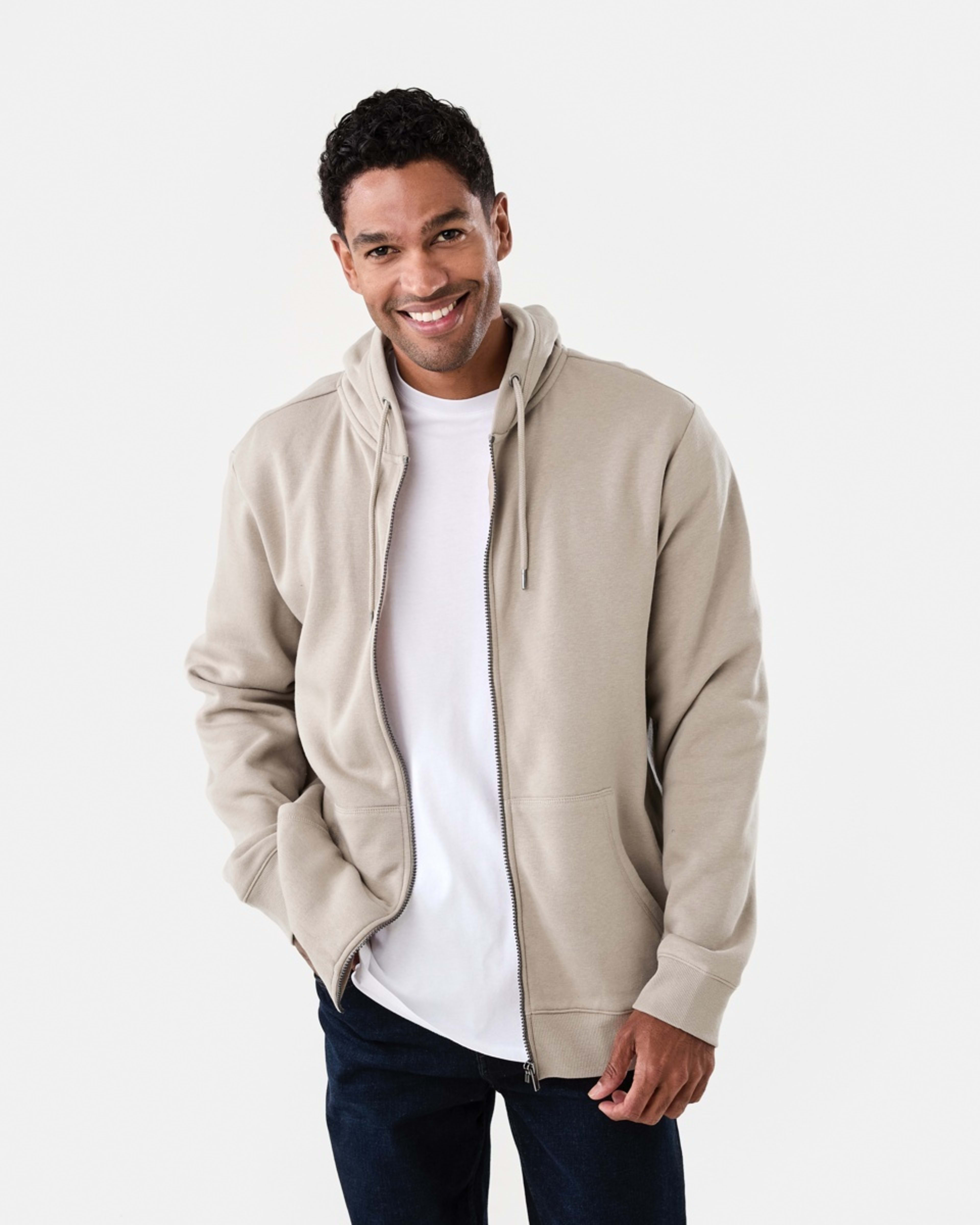 1 Comfort Zip Through Hoodie Mid Sand