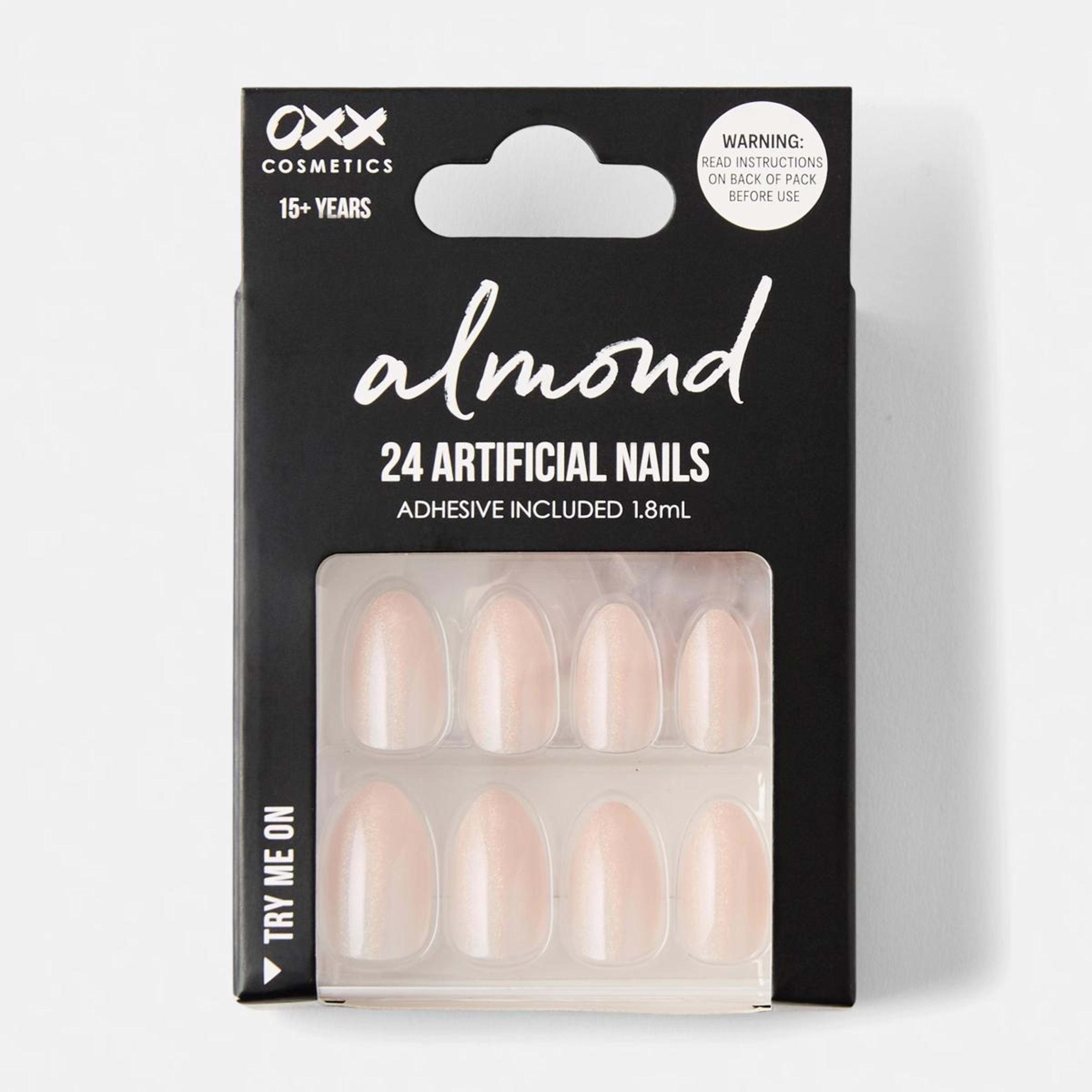 1 OXX Cosmetics 24 Pack Artificial Nails with Adhesive - Almond Shape, Pearl Glazed