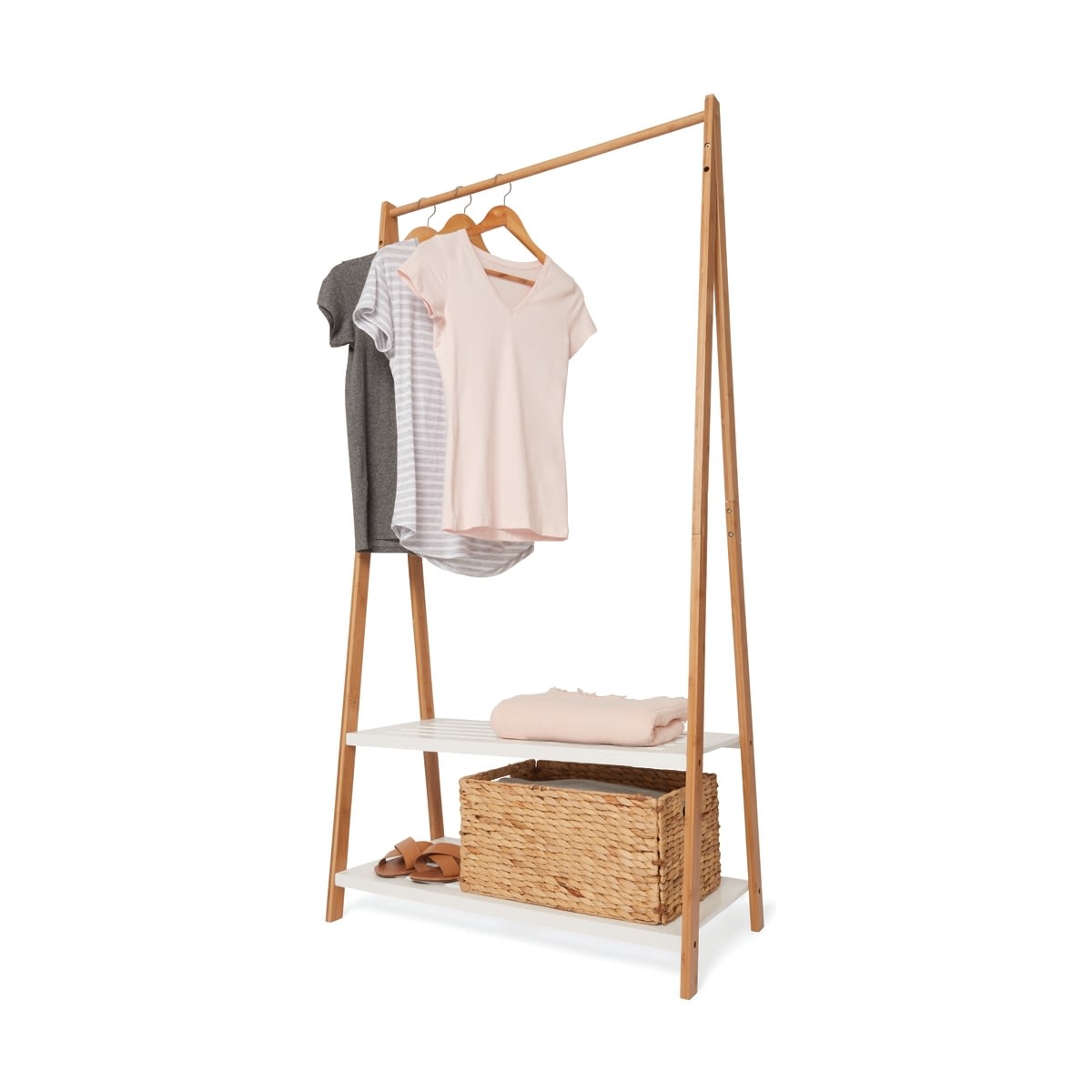 Bamboo Garment Rack with White Shelves Kmart