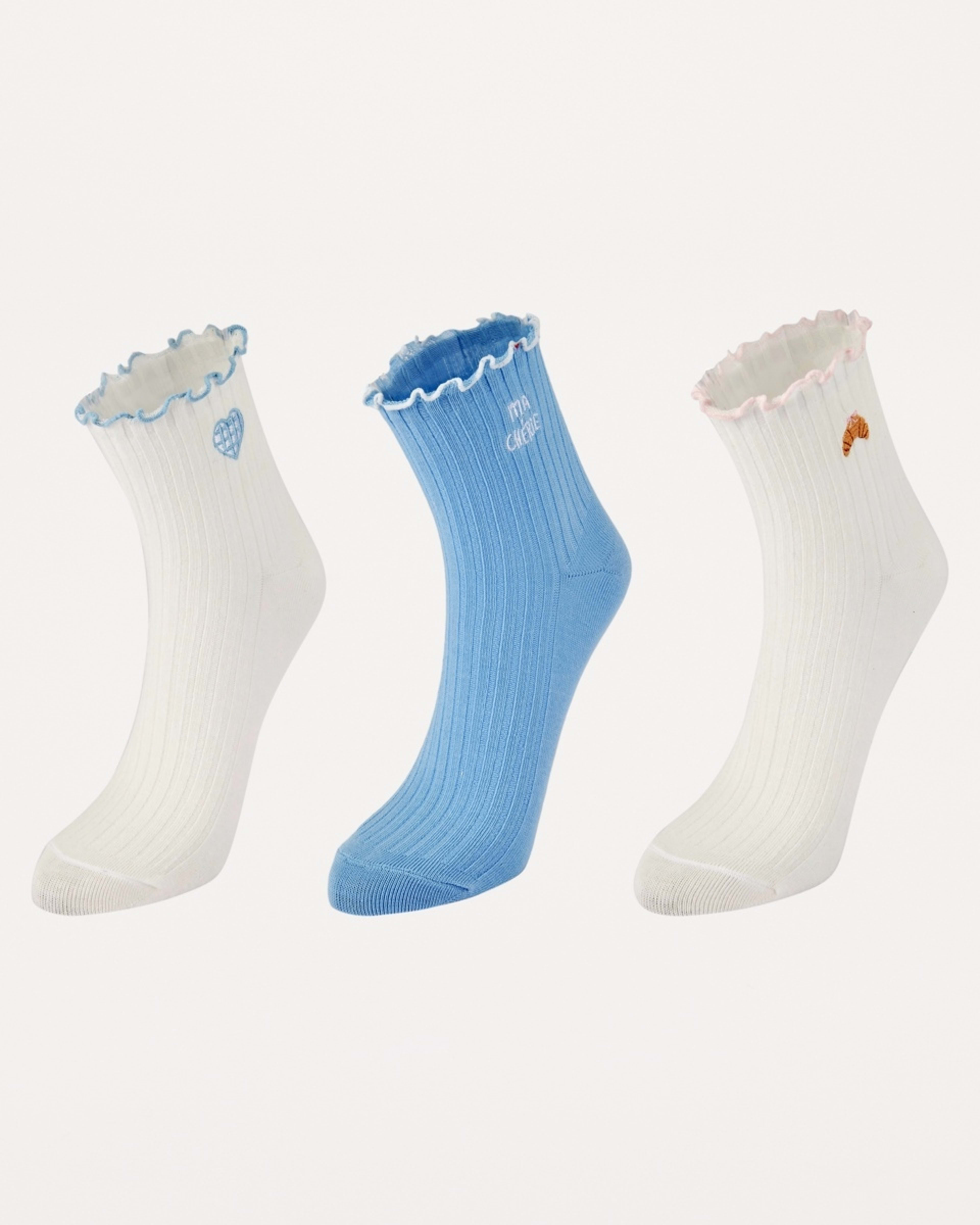 1 3 Pack Frill Quarter Crew Embroidery Socks CROISSANT SKYWAY, 1 of 3