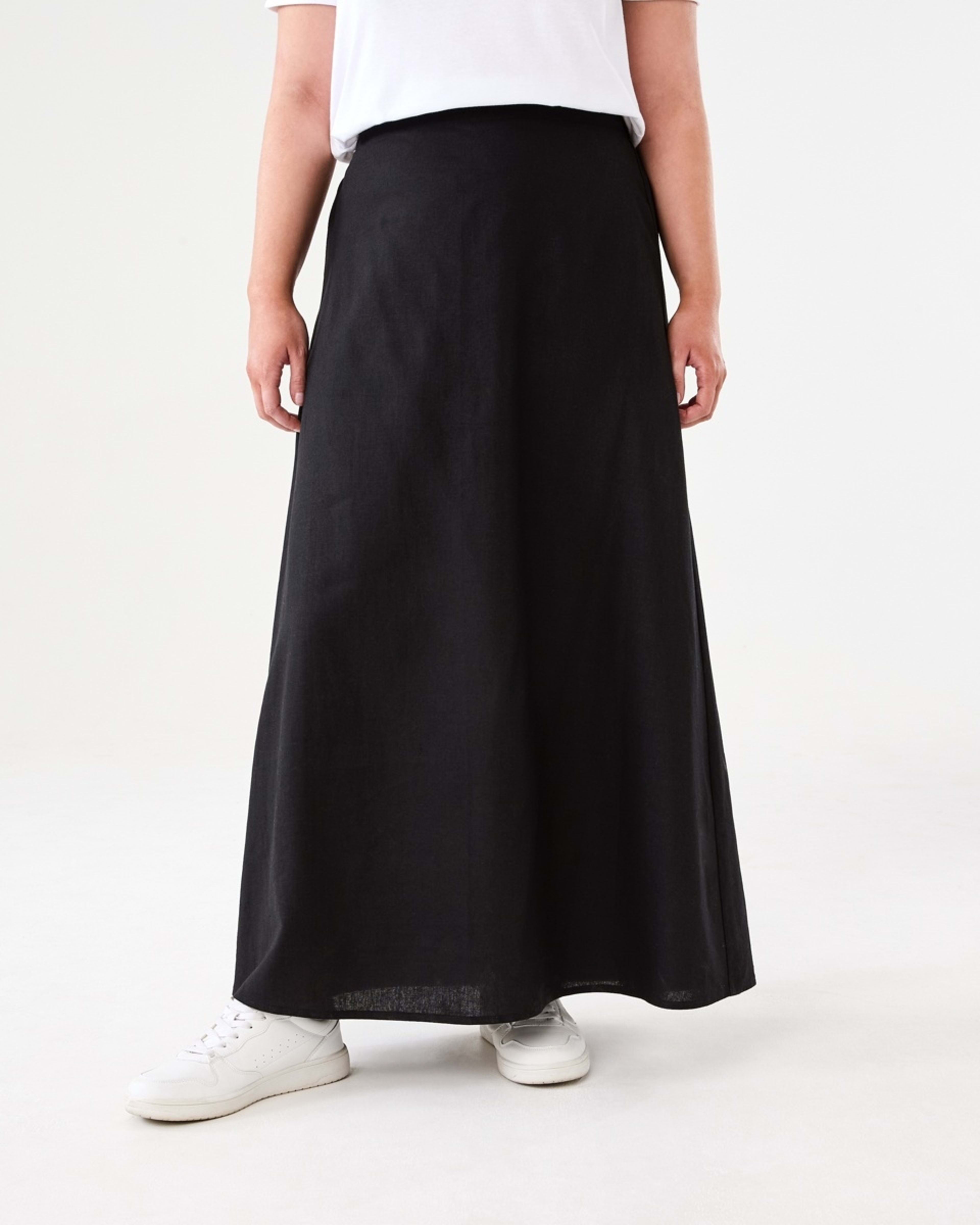 1 Linen Blend Maxi Skirt BLACK, 1 of 4