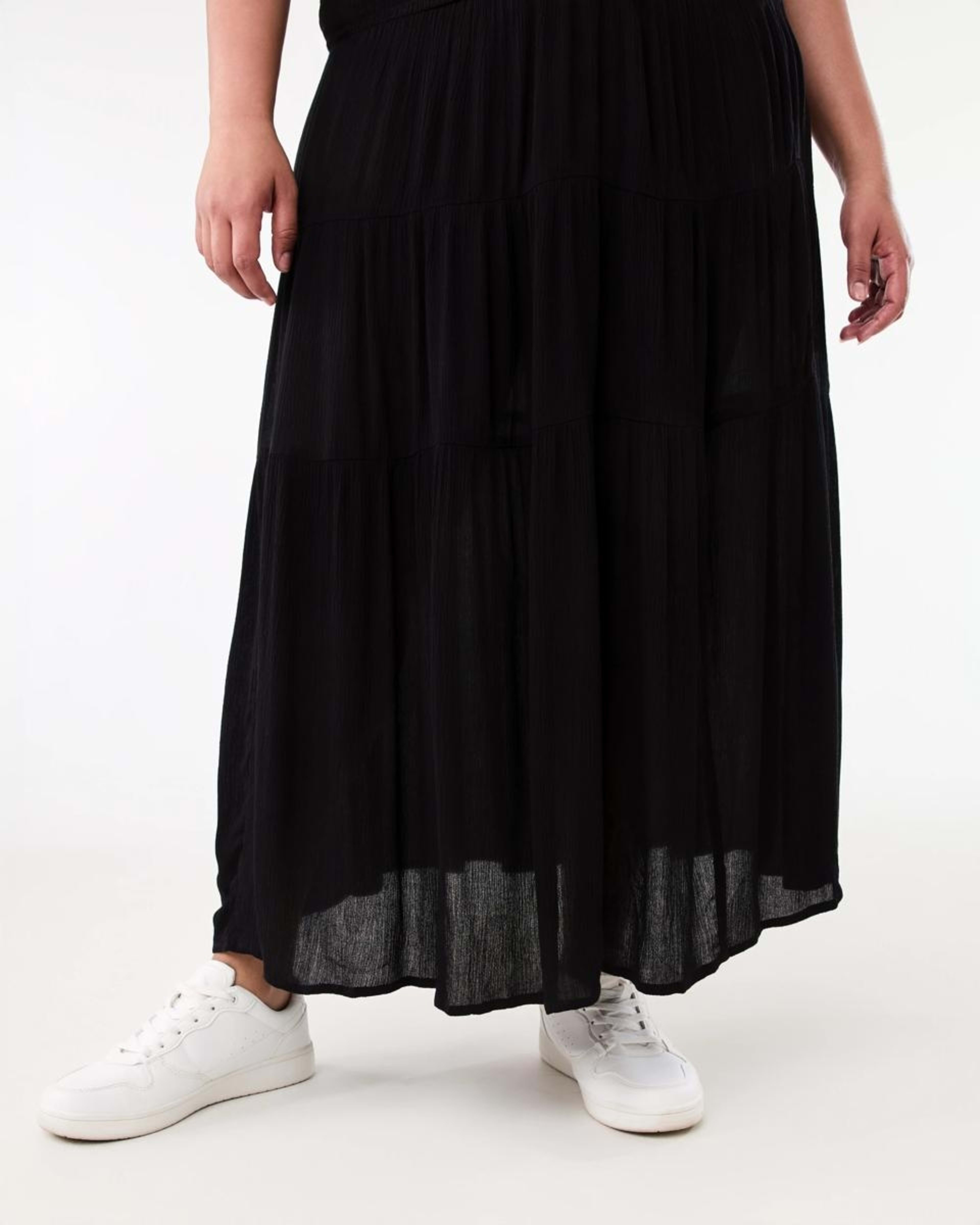 5 Curve Multi Tiered Textured Maxi Skirt BLACK, 5 of 5