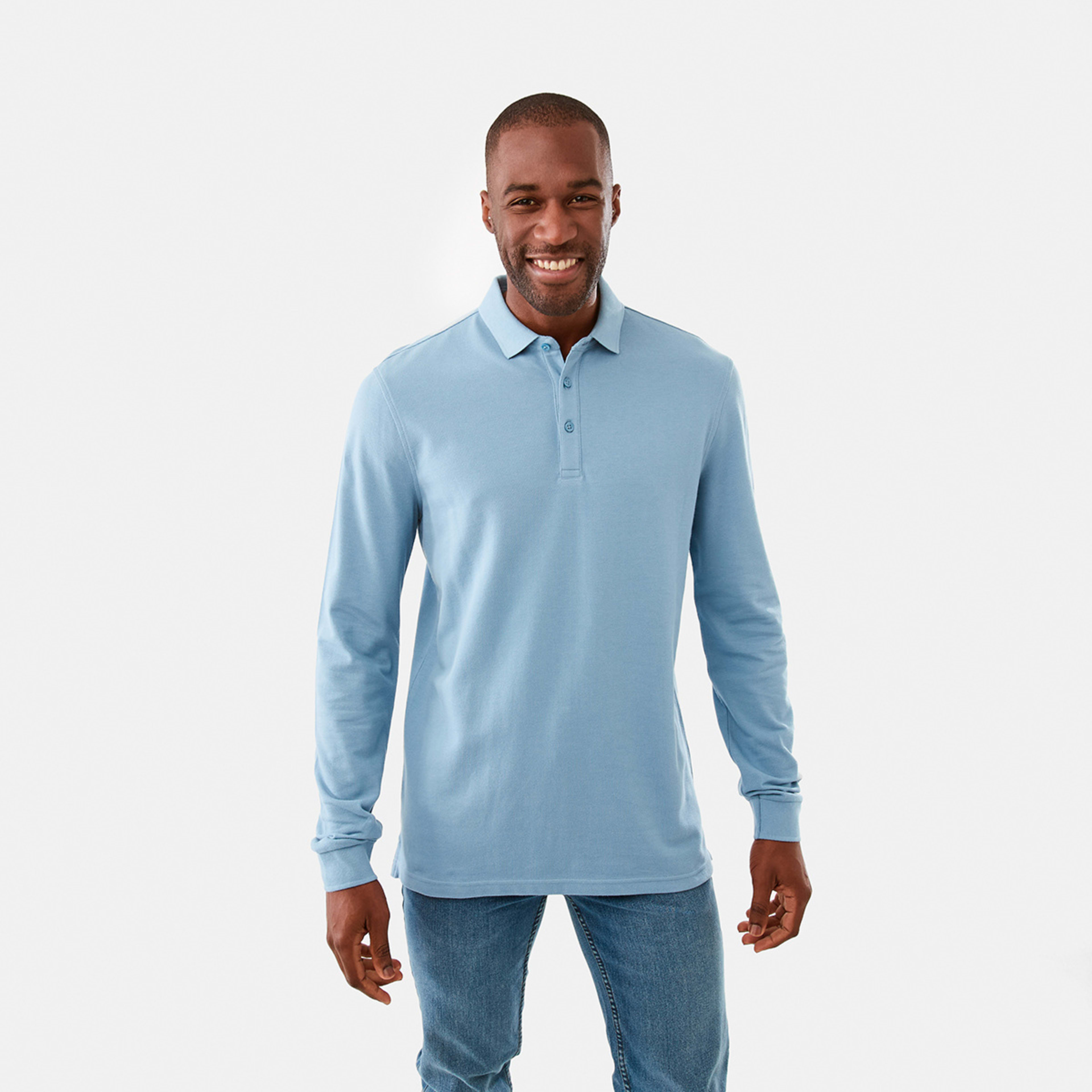 1 Long Sleeve Pique Polo Shirt Blu Slate, 1 of 6