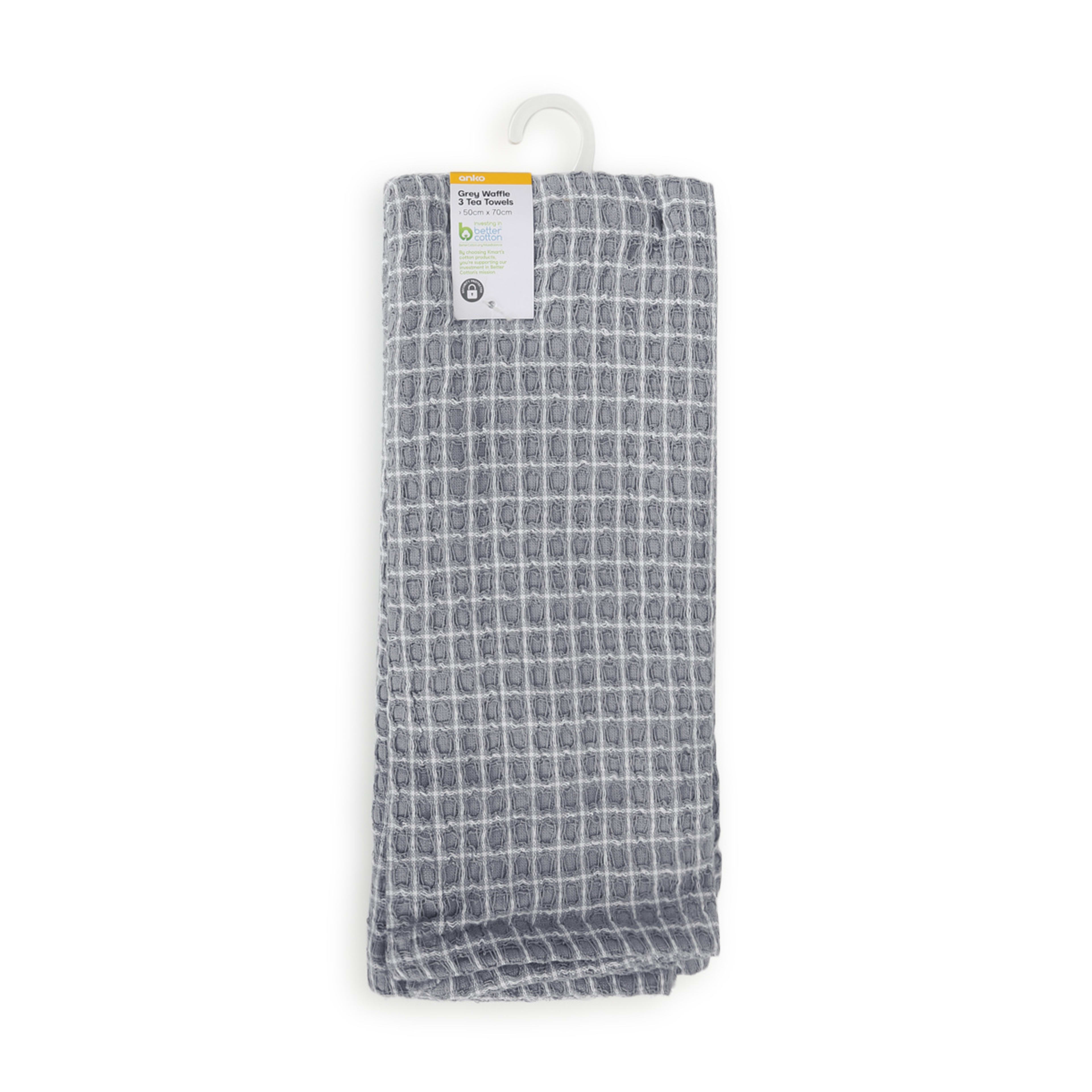 6 3 Pack Grey Waffle Tea Towels, 6 of 6