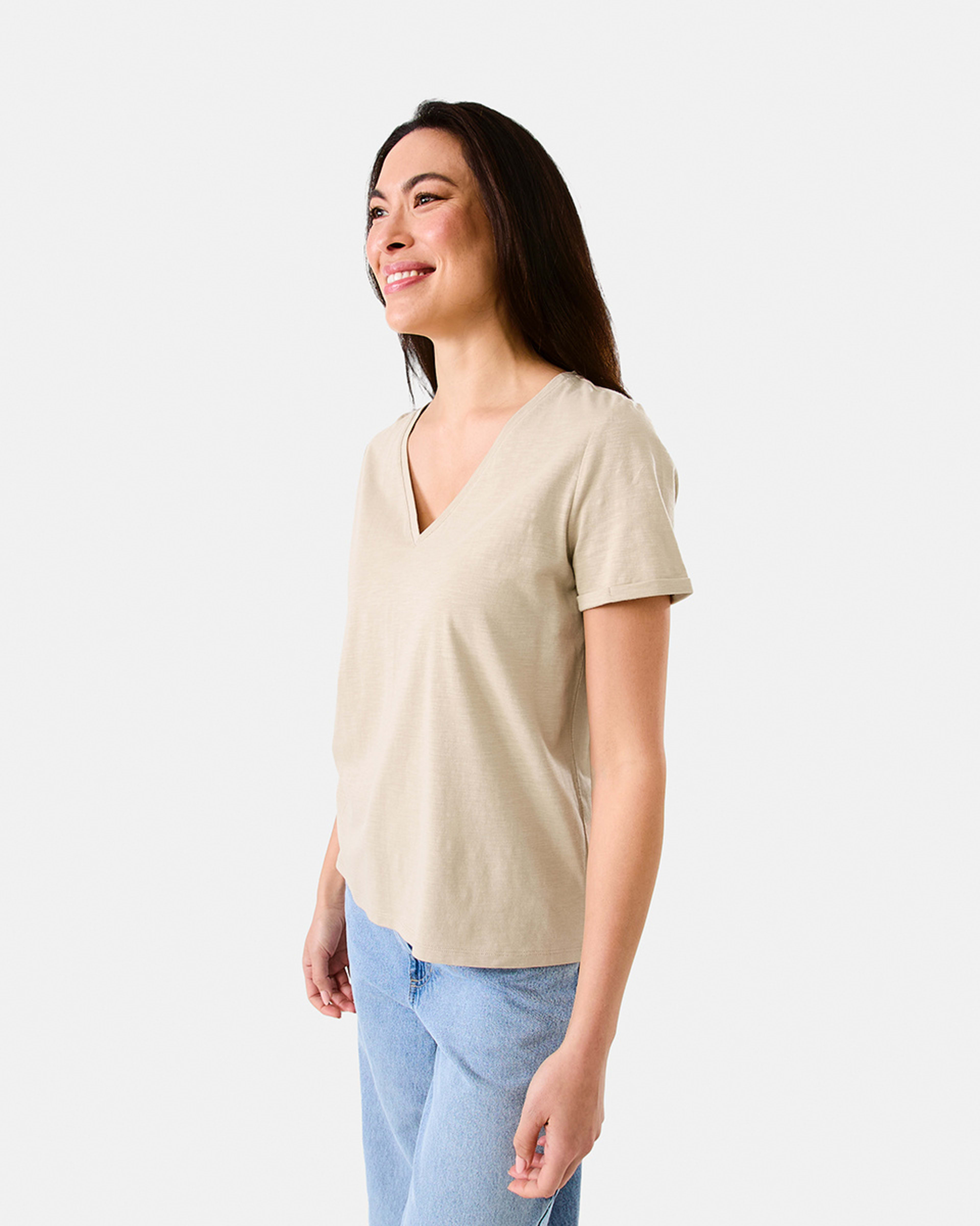 2 Short Sleeve Slub V-neck T-shirt Bone Beige, 2 of 5