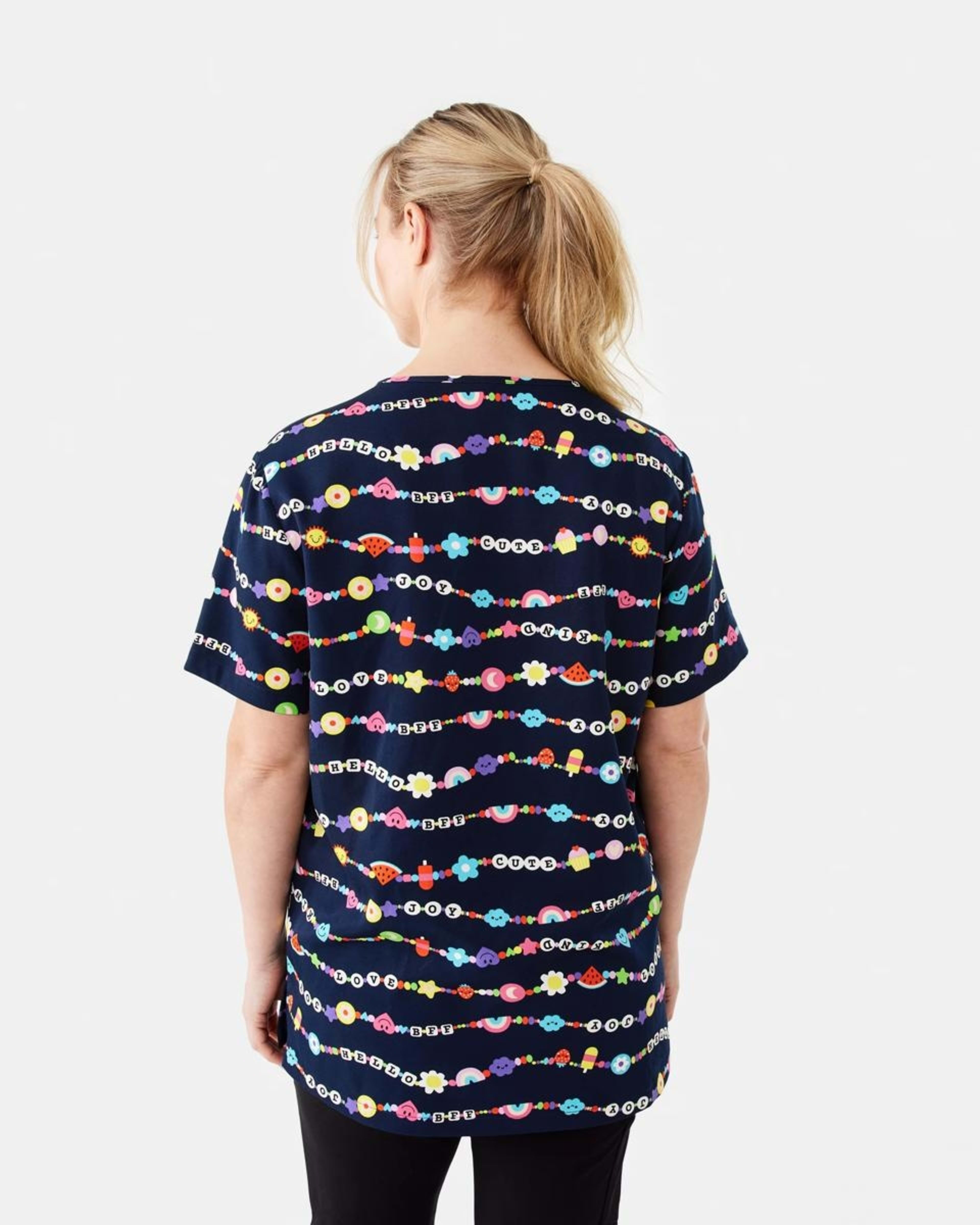 3 Work Short Sleeve Print Scrub Top FUN BRACELETS PARISIAN NAVY, 3 of 7