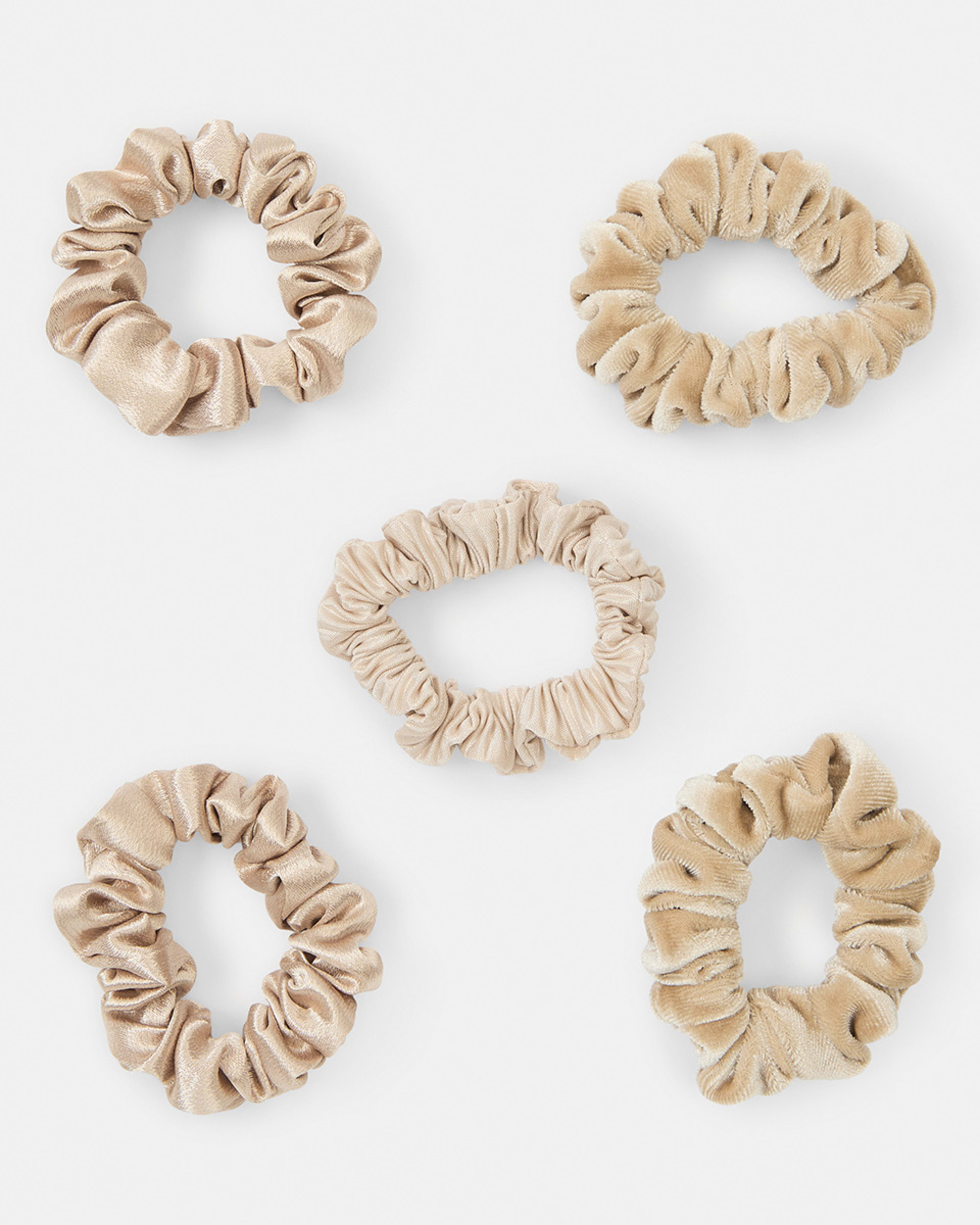 1 5 Pack Mini Textured Hair Scrunchies Beige, 1 of 5