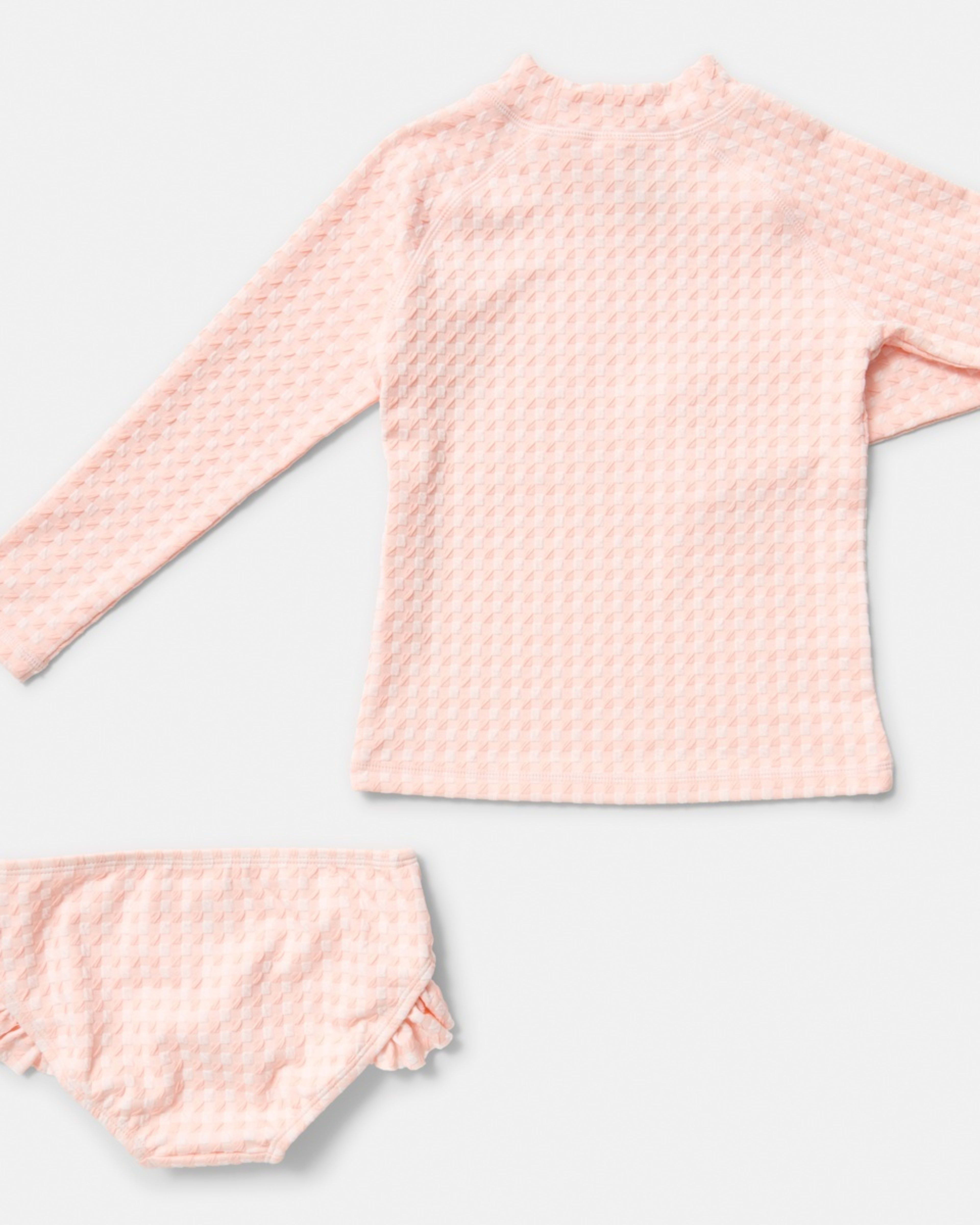6 2 Piece Long Sleeve Rash Swim Set GINGHAM PEACH, 6 of 9