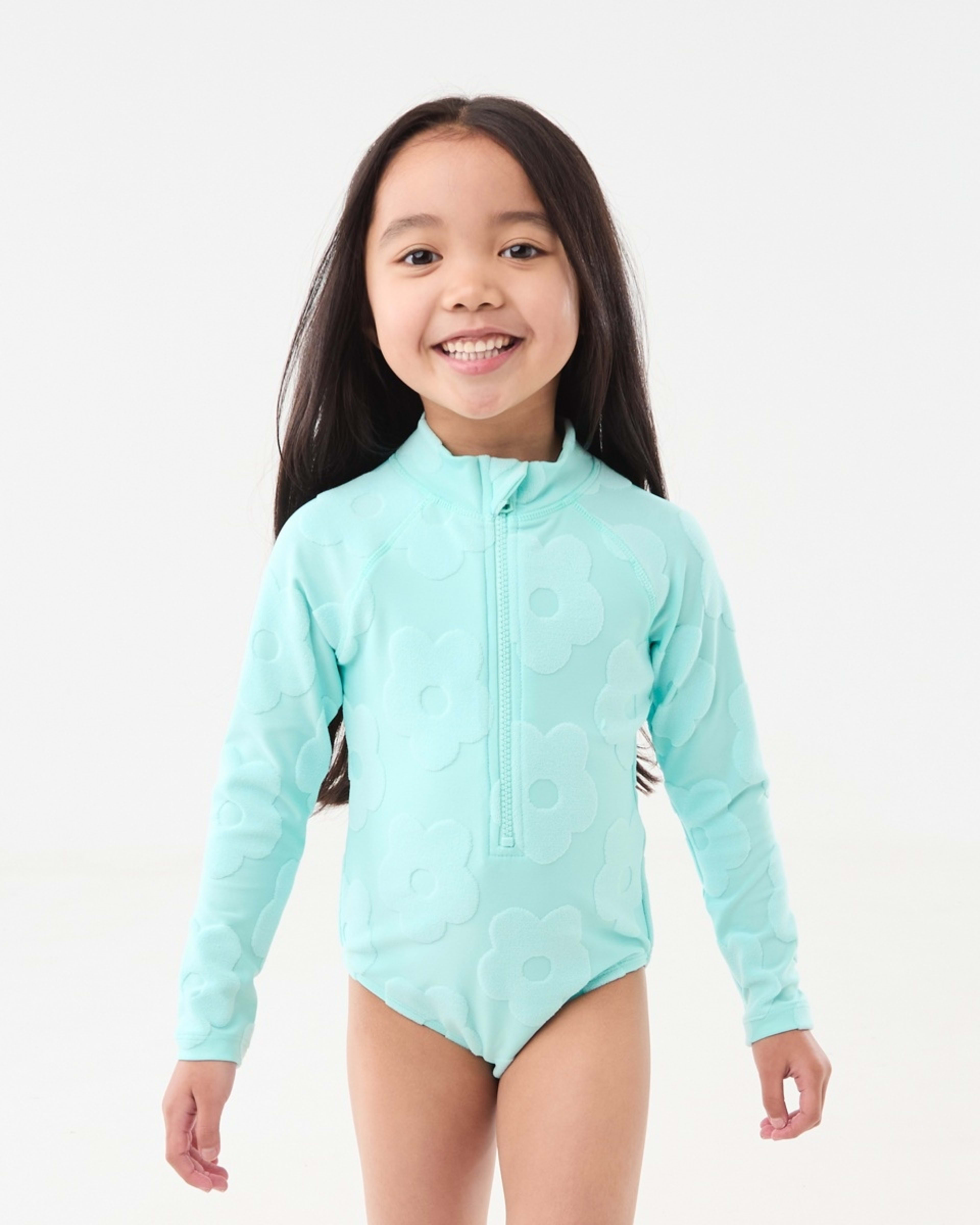 1 Long Sleeve One Piece Swimsuit Daisy Terry Pastel Turquoise, 1 of 5