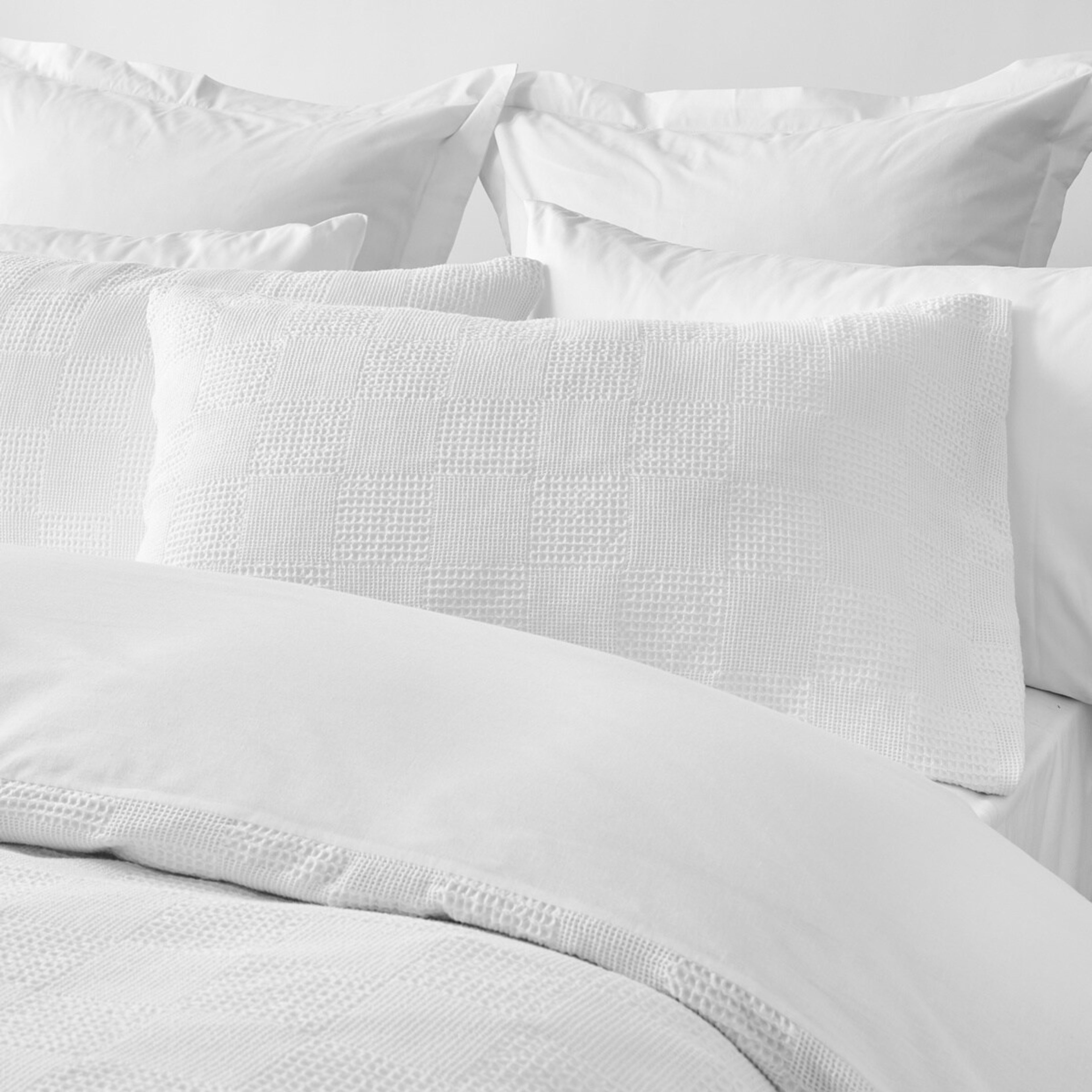 2 Check Waffle Cotton Quilt Cover Set - Double Bed, White, 2 of 6