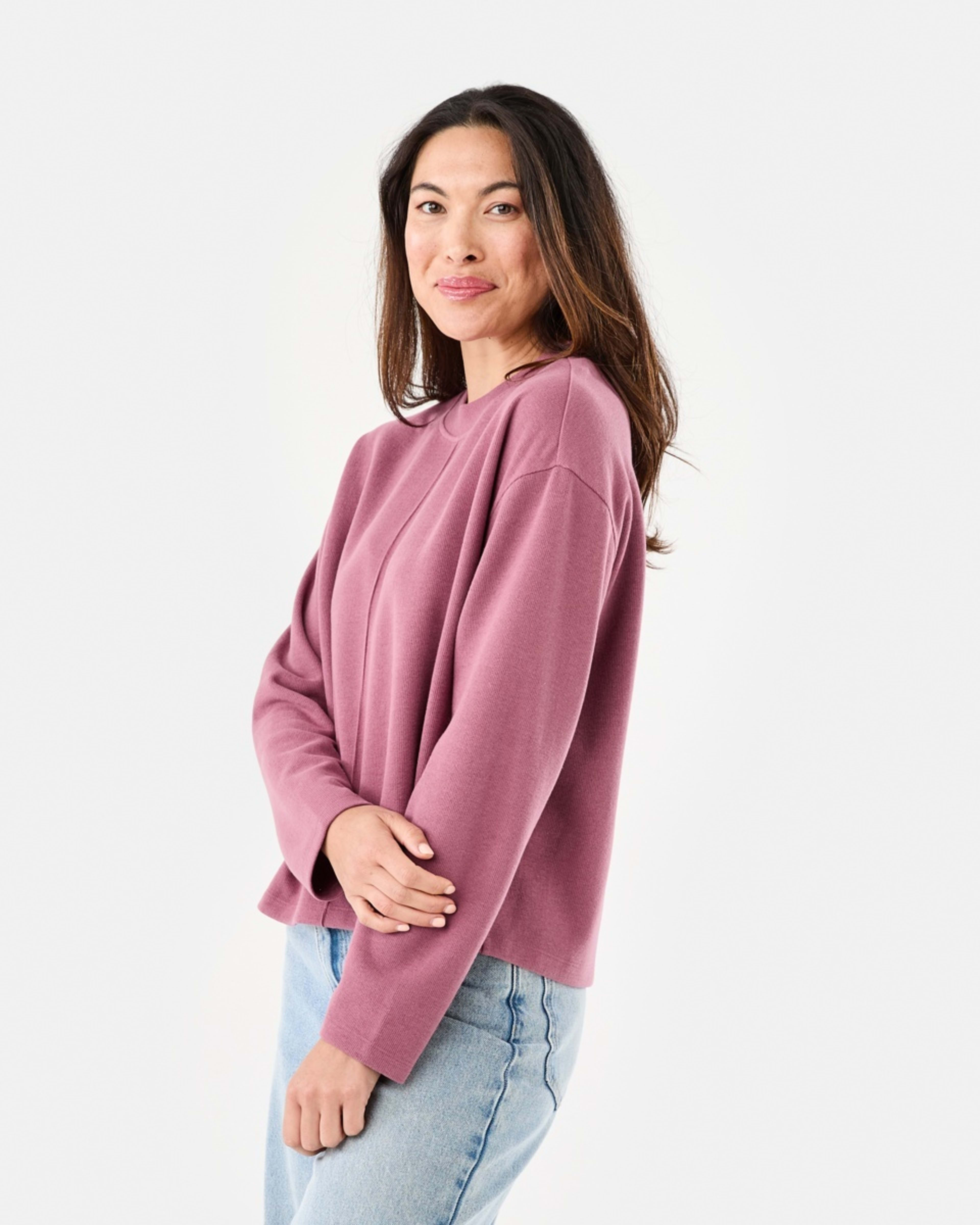 2 Long Sleeve Brushed Seam Detail Top Berry, 2 of 6