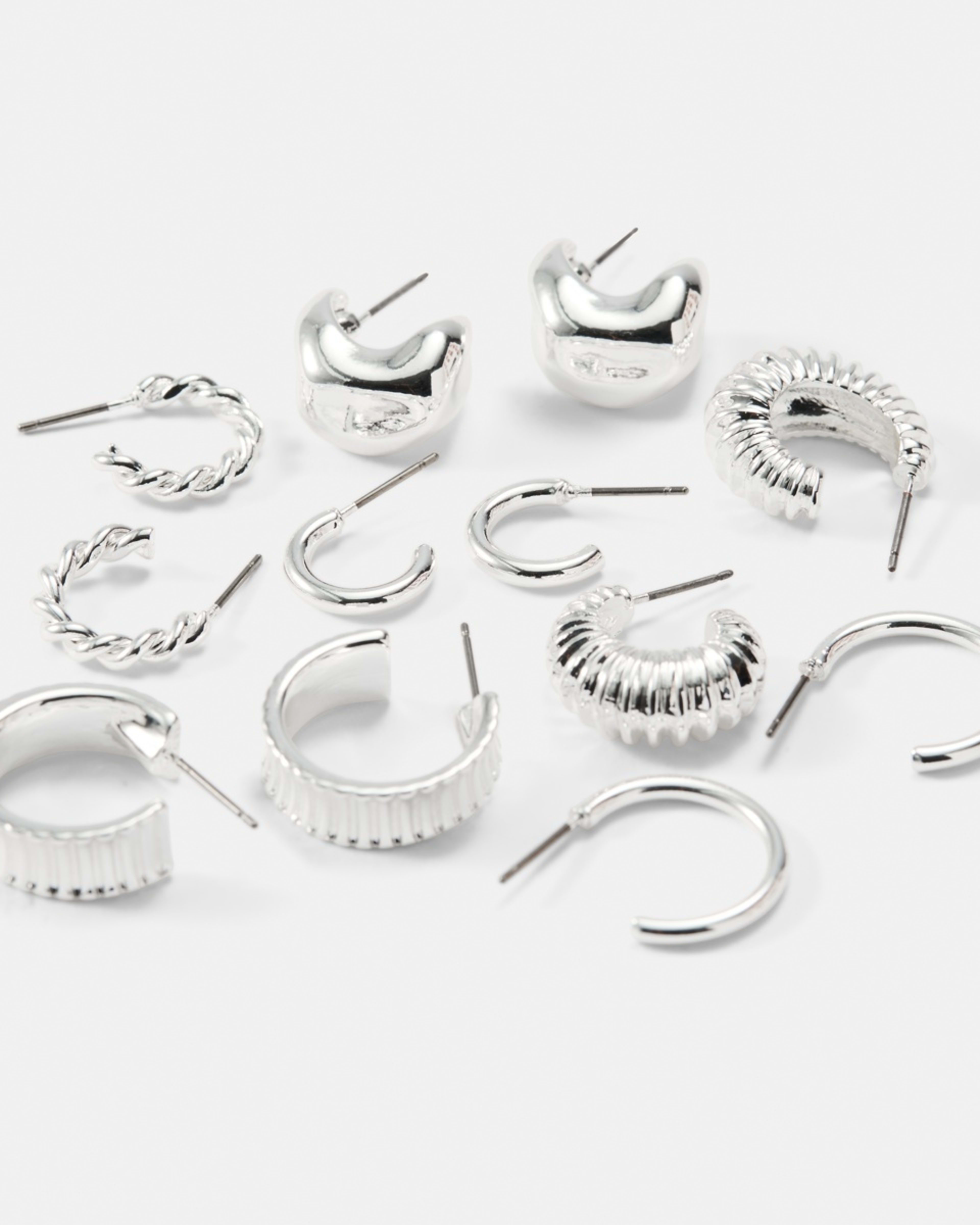 3 6 Pack Chunky Mini Hoop Earrings Silver, 3 of 5