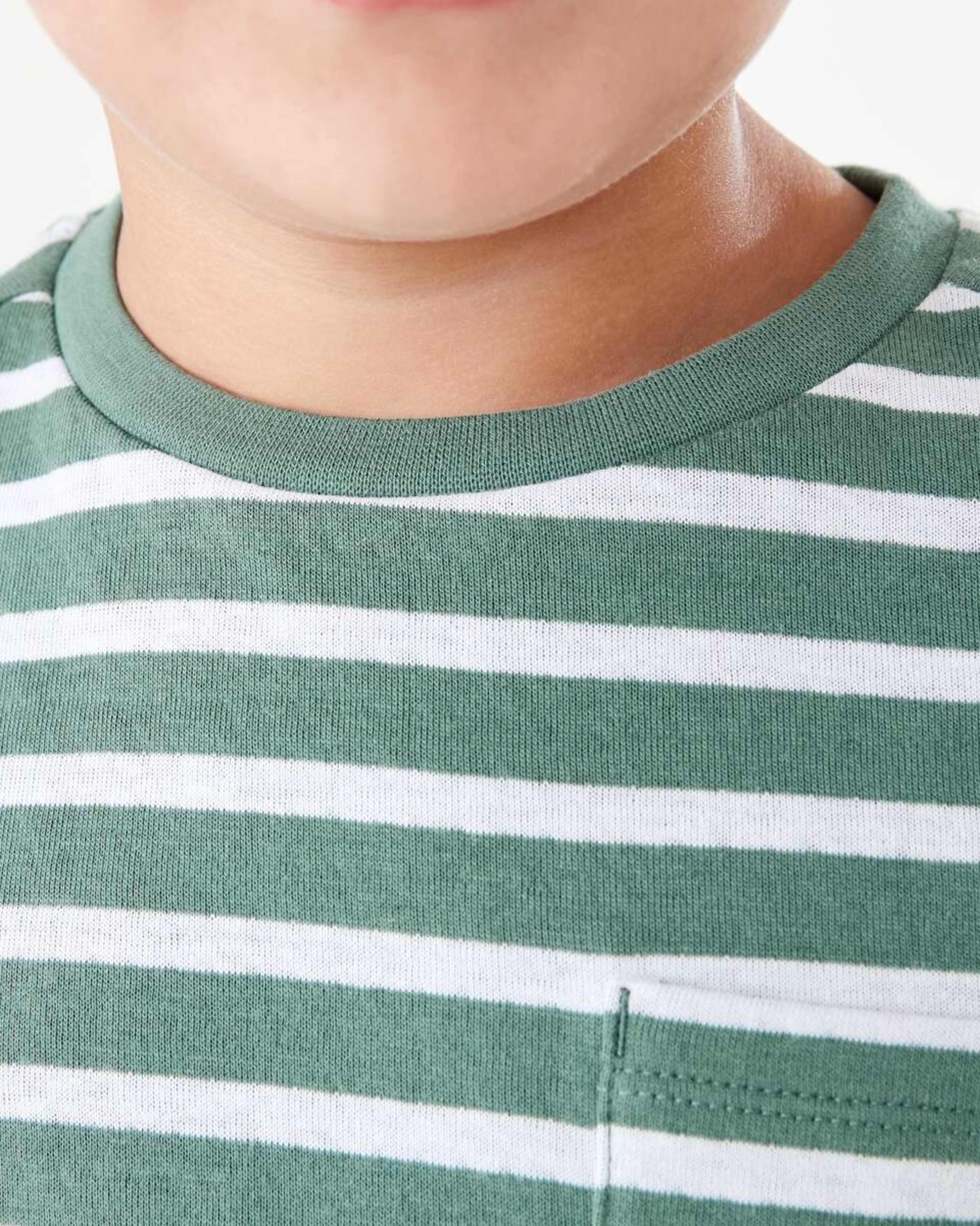 4 Double Cloth Stripe T-shirt Stripe Pine Green, 4 of 9