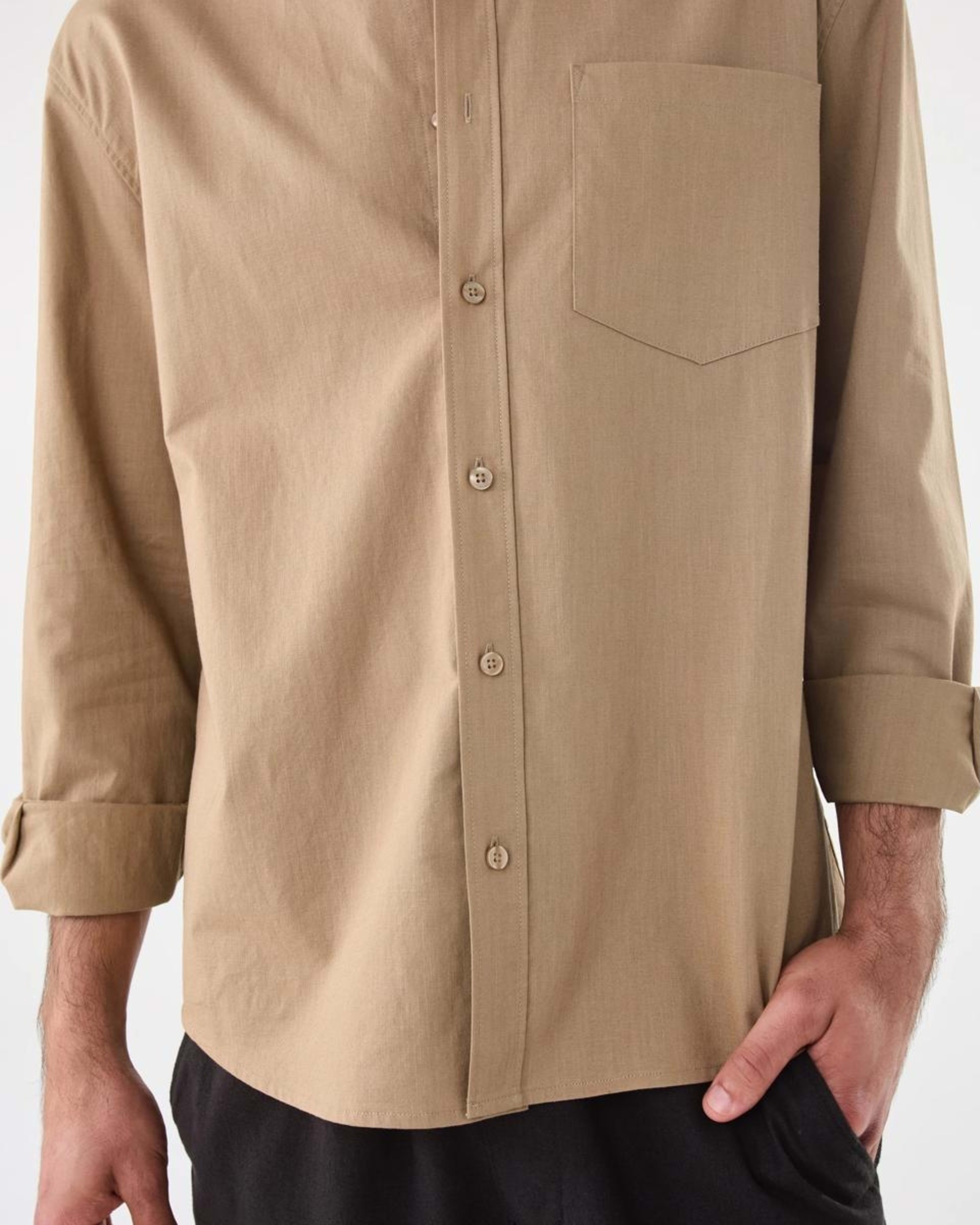 7 Long Sleeve Cotton Linen Shirt UNI BEIGE, 7 of 8