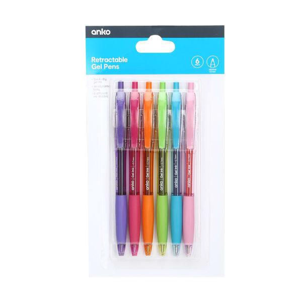 6 Pack Retractable Gel Pens