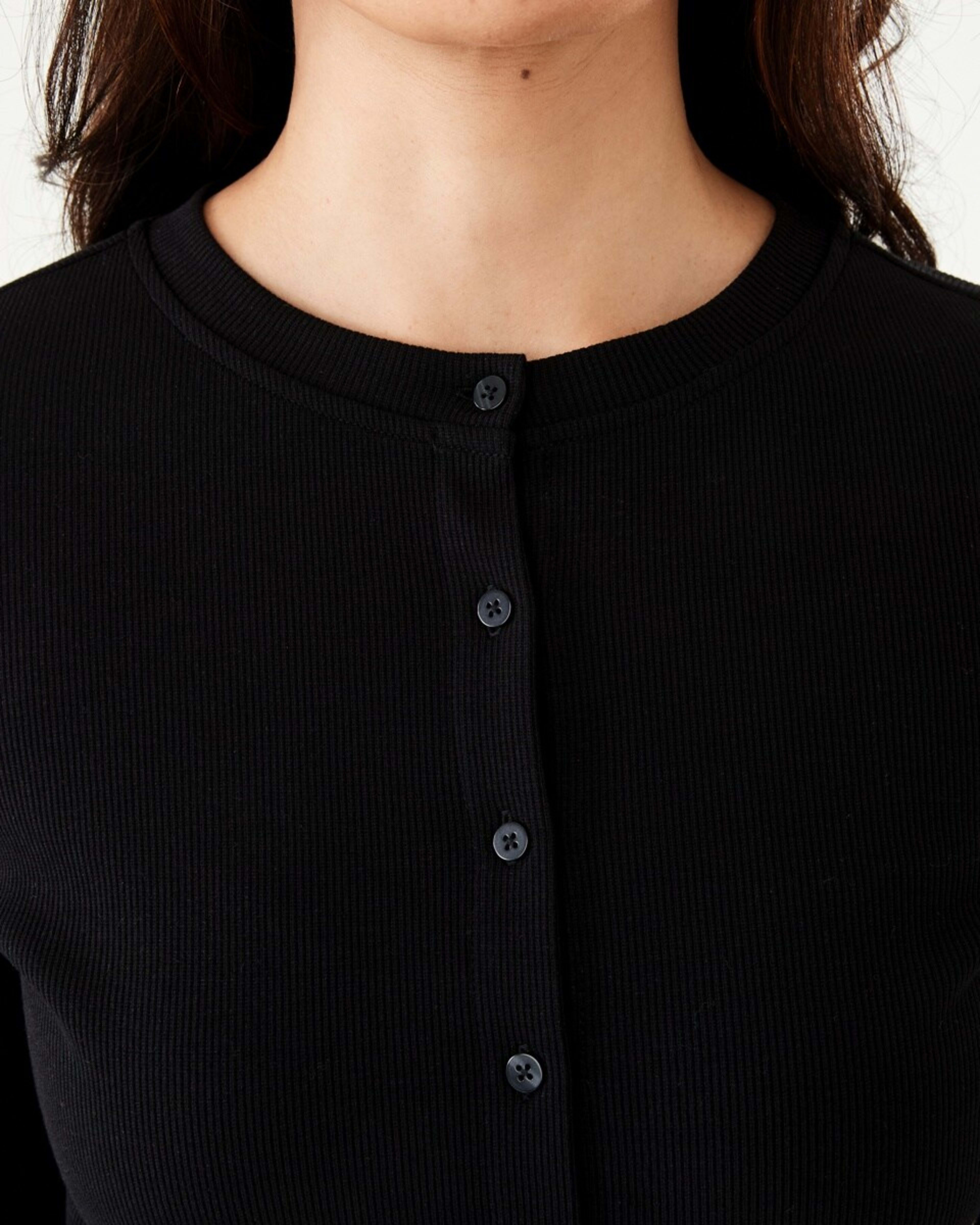 6 Long Sleeve Rib Button Front Top Black, 6 of 7