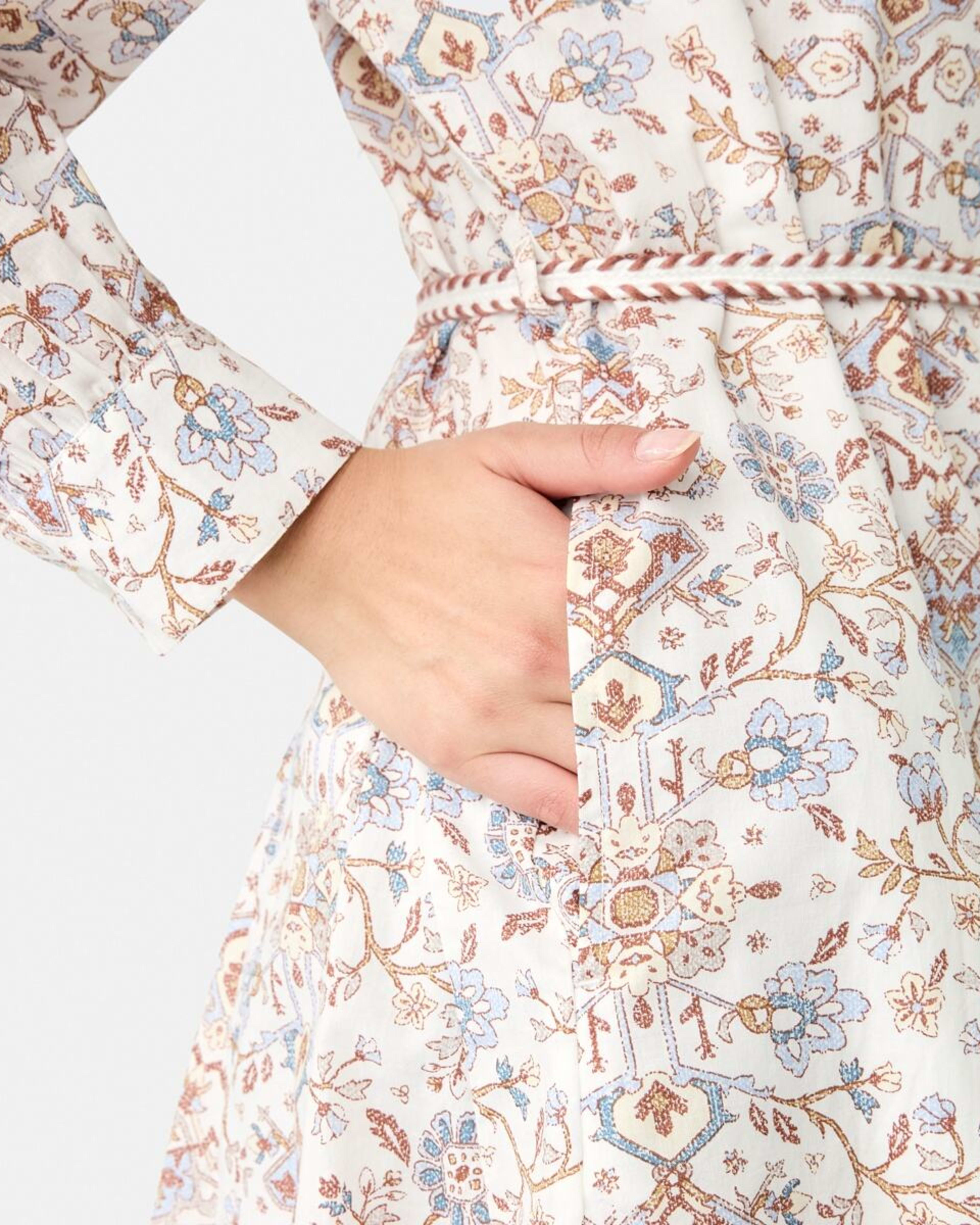 8 Long Balloon Sleeve Tie Waist Mini Dress BOHO FLORAL BRUNI BLUE, 8 of 10
