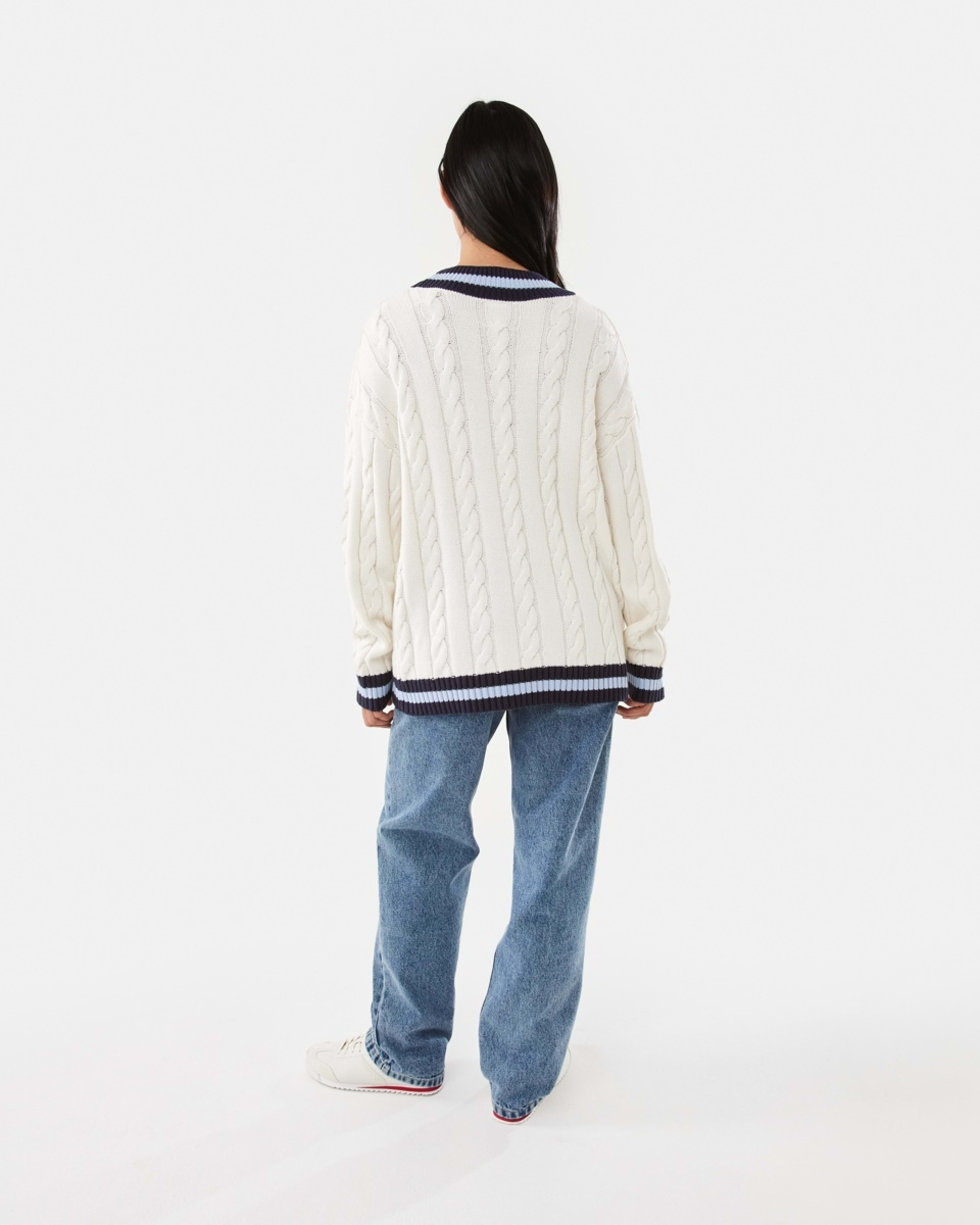 6 Cable V-Neck Jumper Ecru Tip, 6 of 10