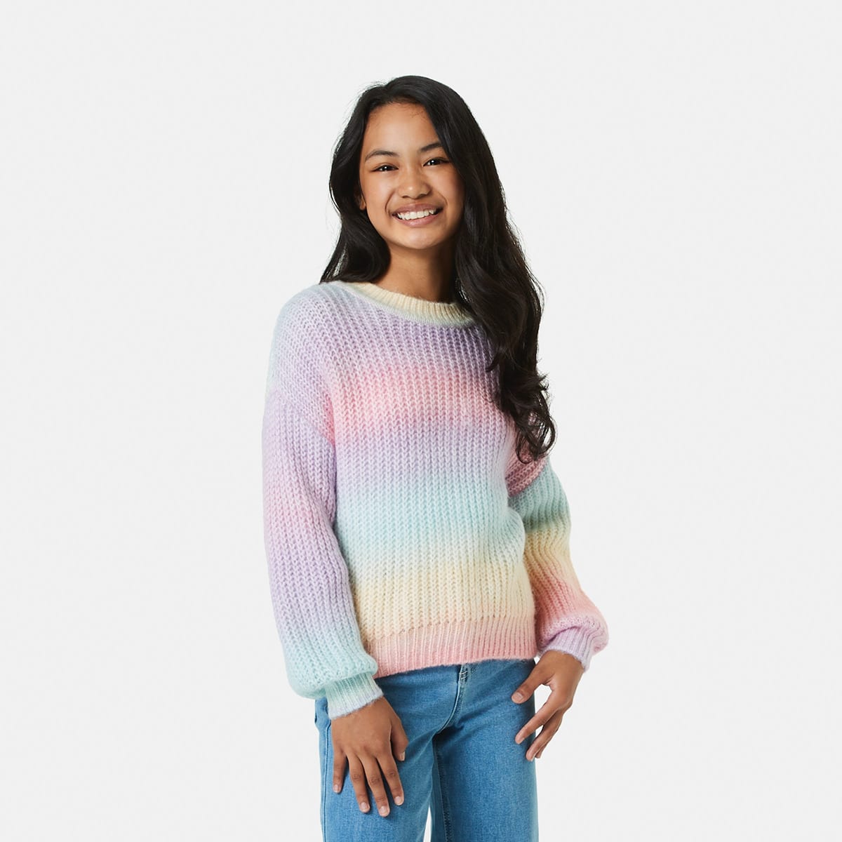 Crew Neck Rainbow Knit Jumper - Kmart