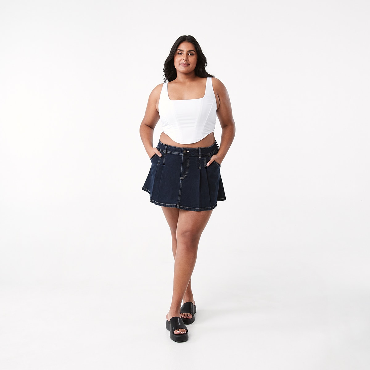 Pleated Denim Mini Skirt Kmart NZ