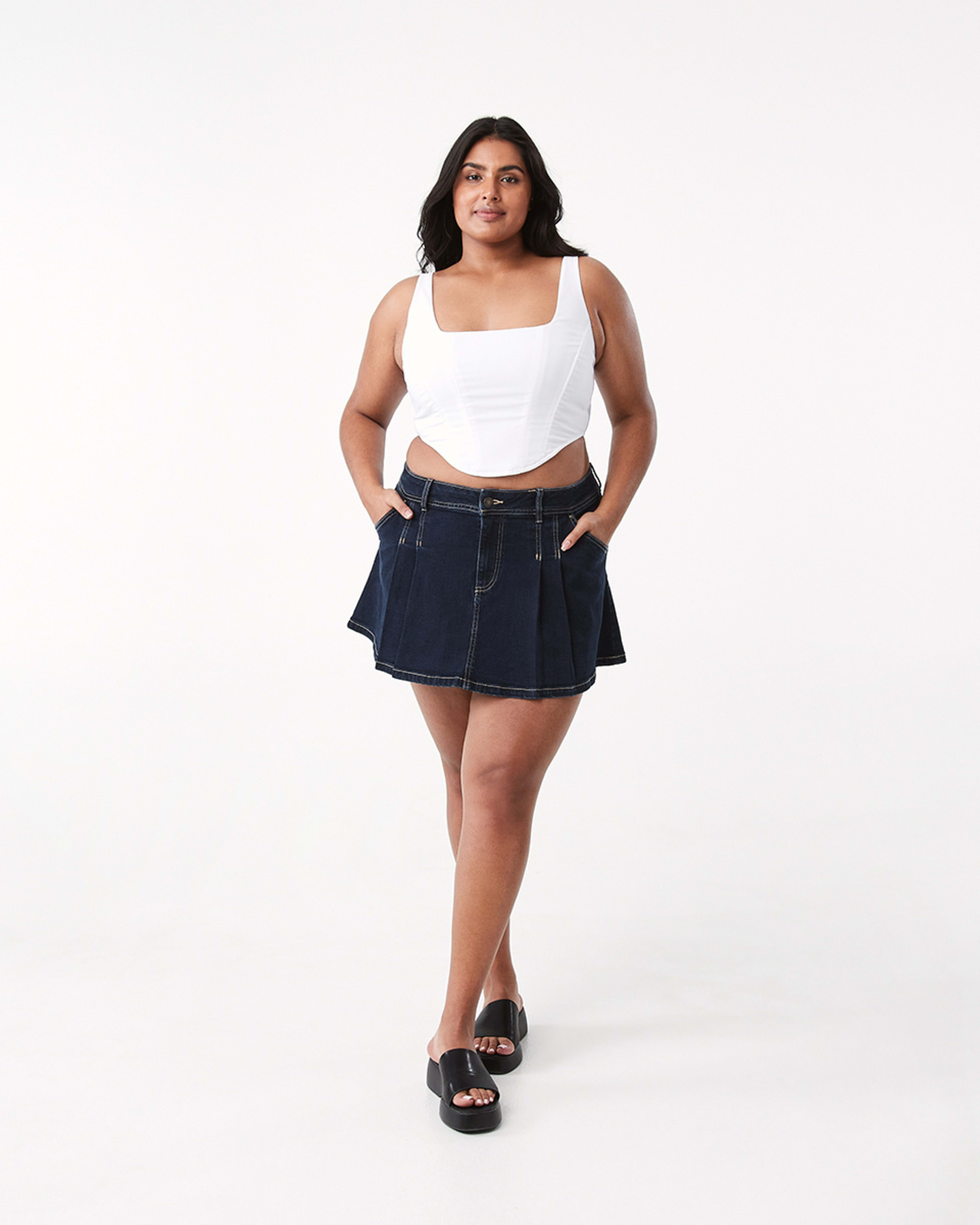 Pleated Denim Mini Skirt Kmart