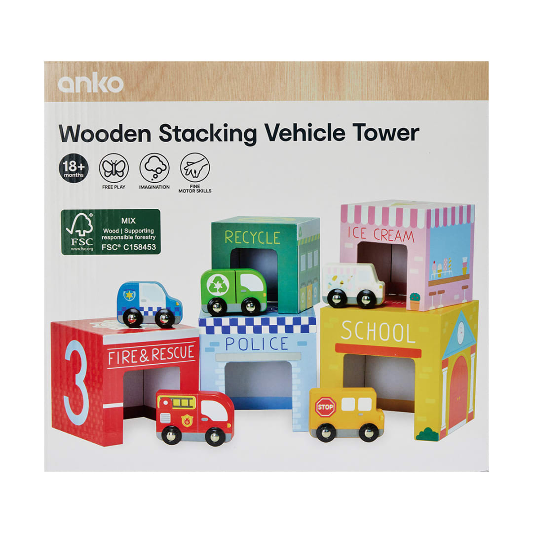 Wooden Stacking Vehicle Tower Kmart