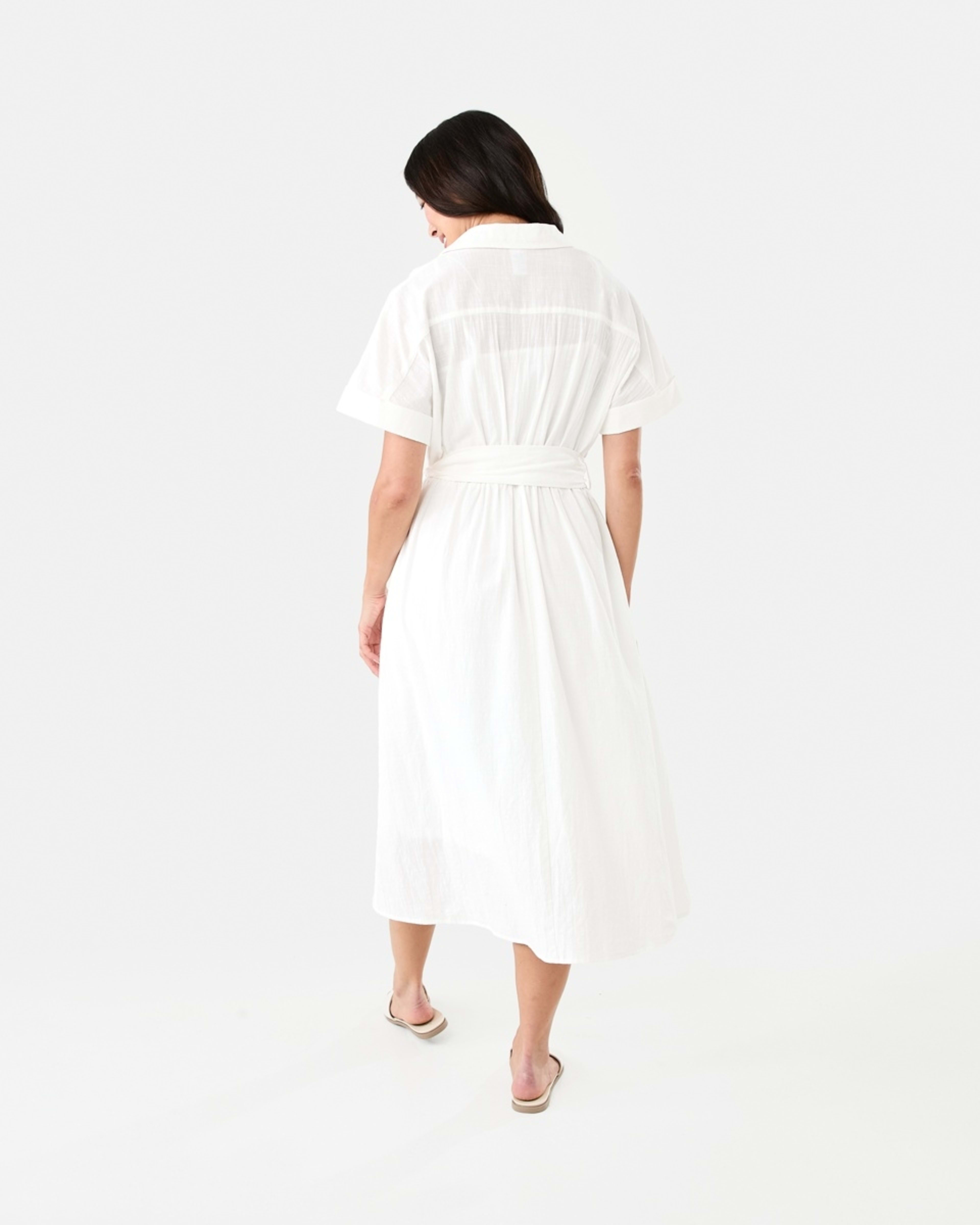 3 Short Sleeve Belted Midi Dress White, 3 of 9