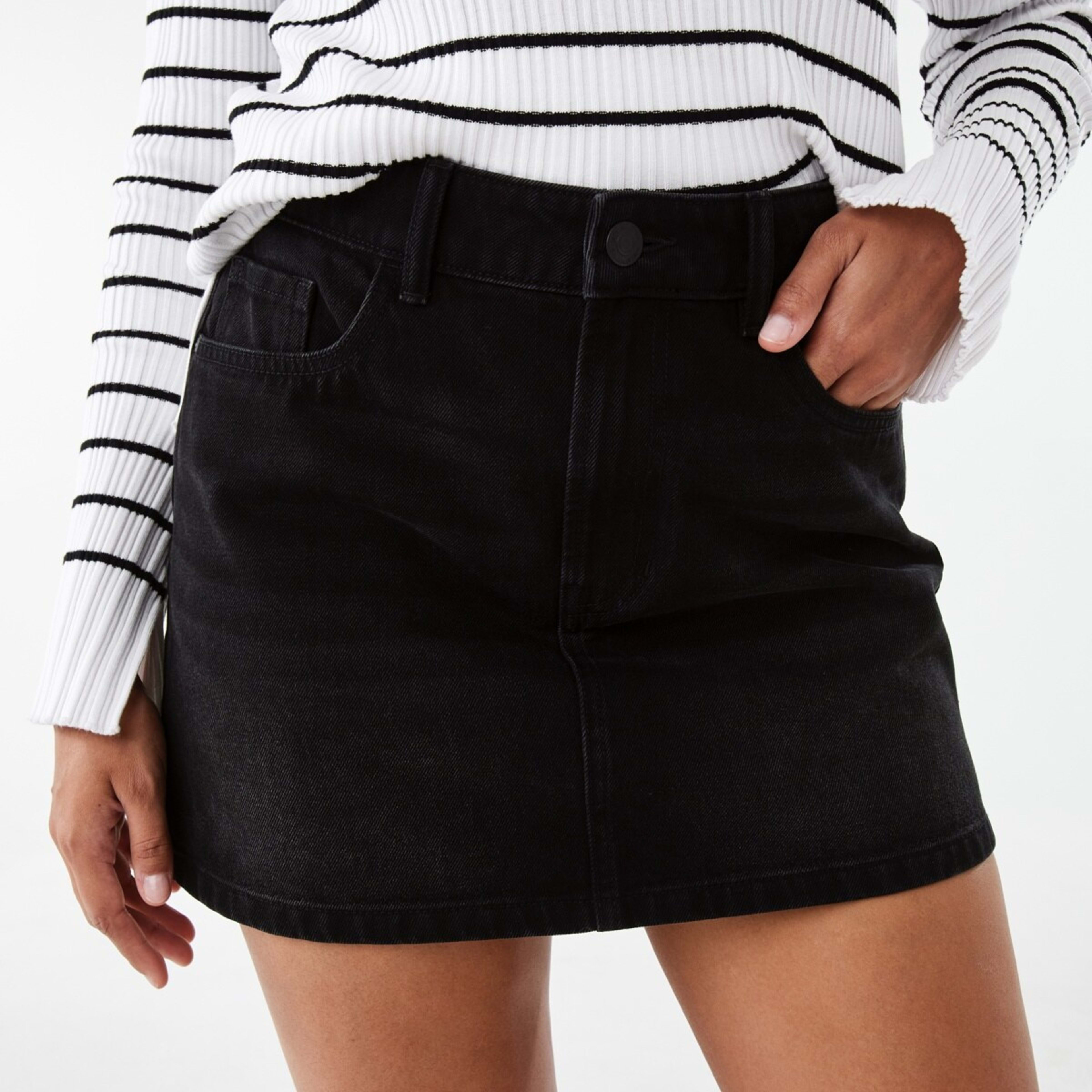 1 Denim A-line Mini Skirt Black Wash, 1 of 8