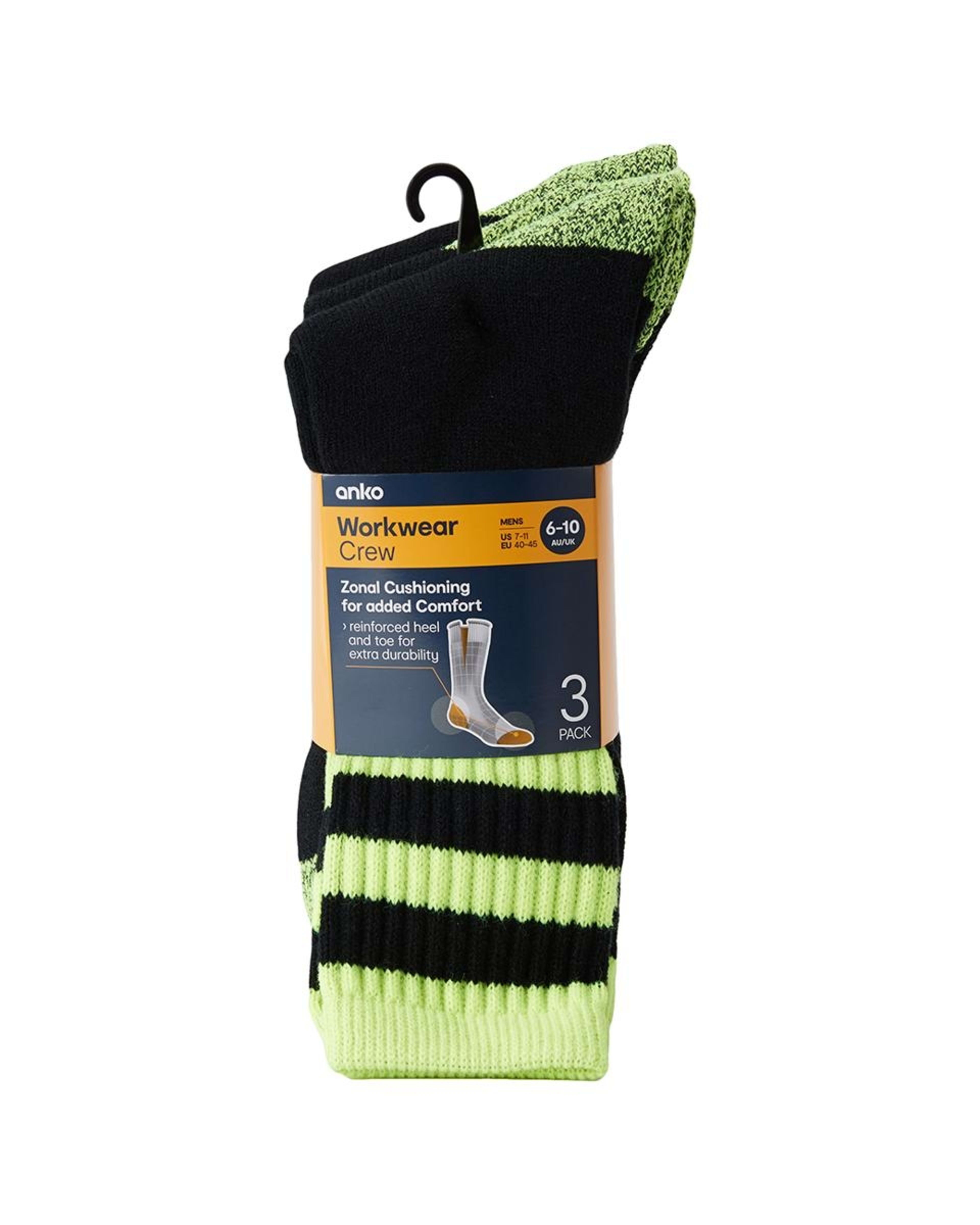 3 3 Pack Heavy Duty Work Socks BLACK YELLOW, 3 of 3