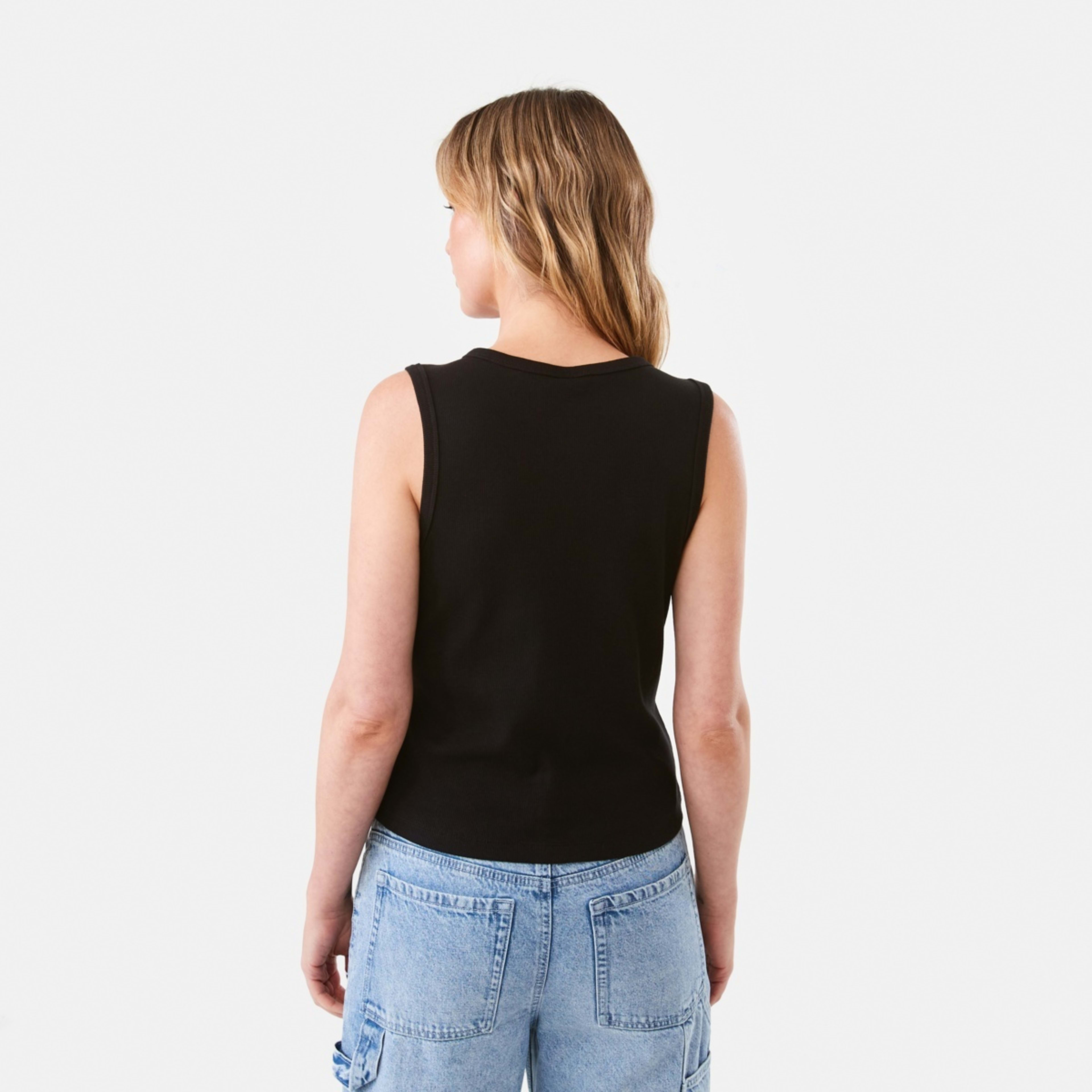 3 Sleeveless Rib Button Tank Black, 3 of 6