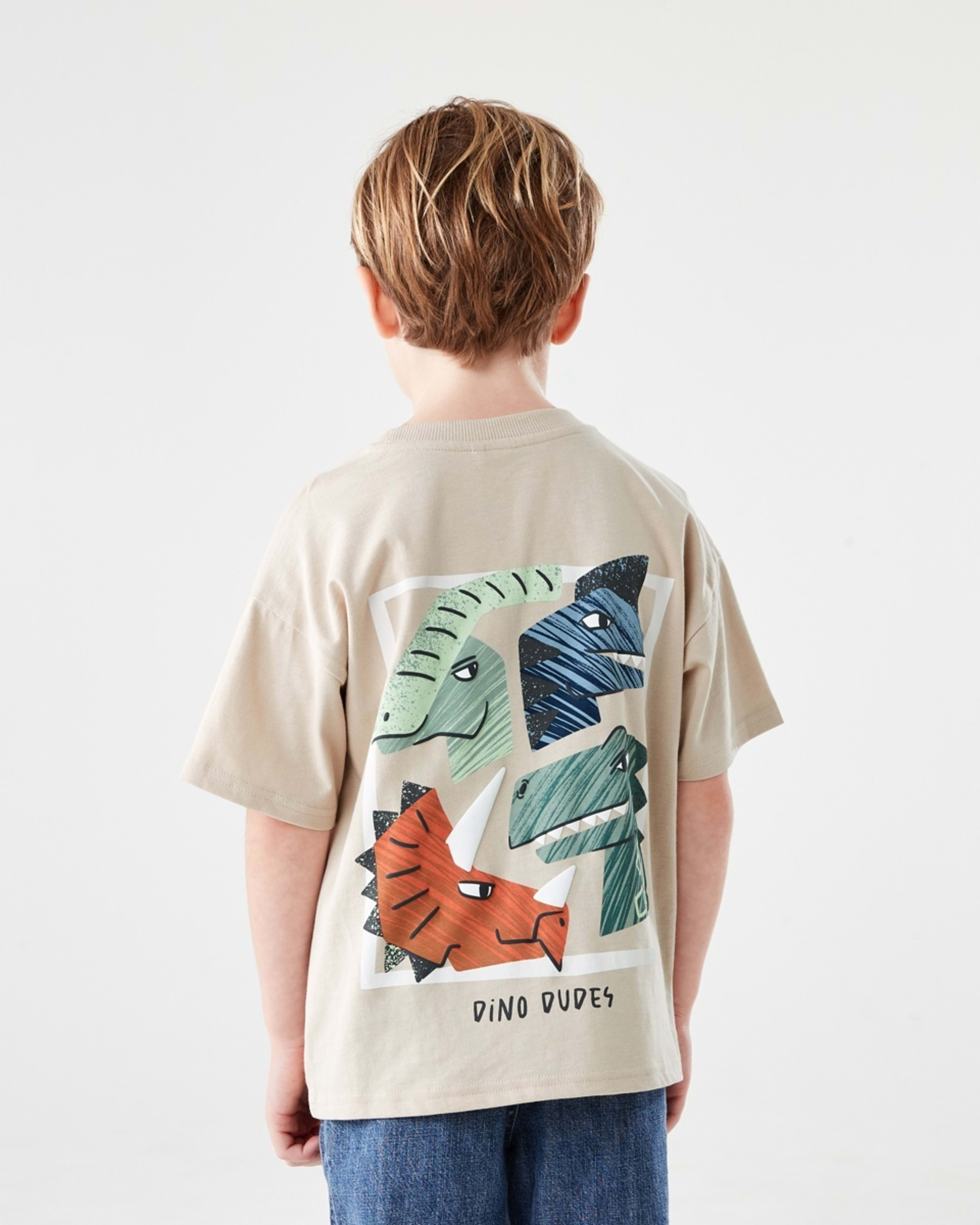 2 Short Sleeve Oversized Print T-shirt DINO DUDES NATURAL ECRU, 2 of 7