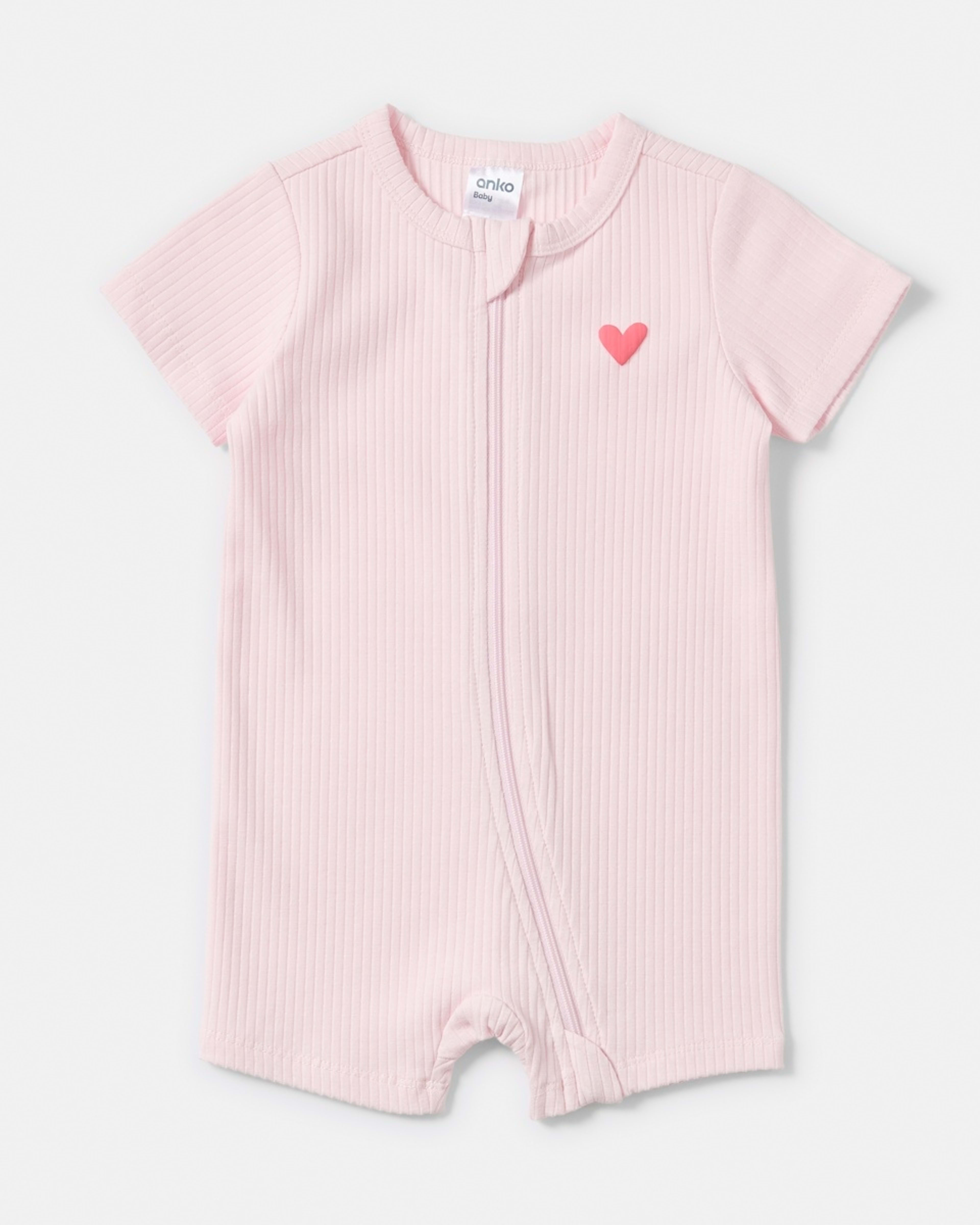 1 Short Sleeve Rib Zip Romper BALLERINA