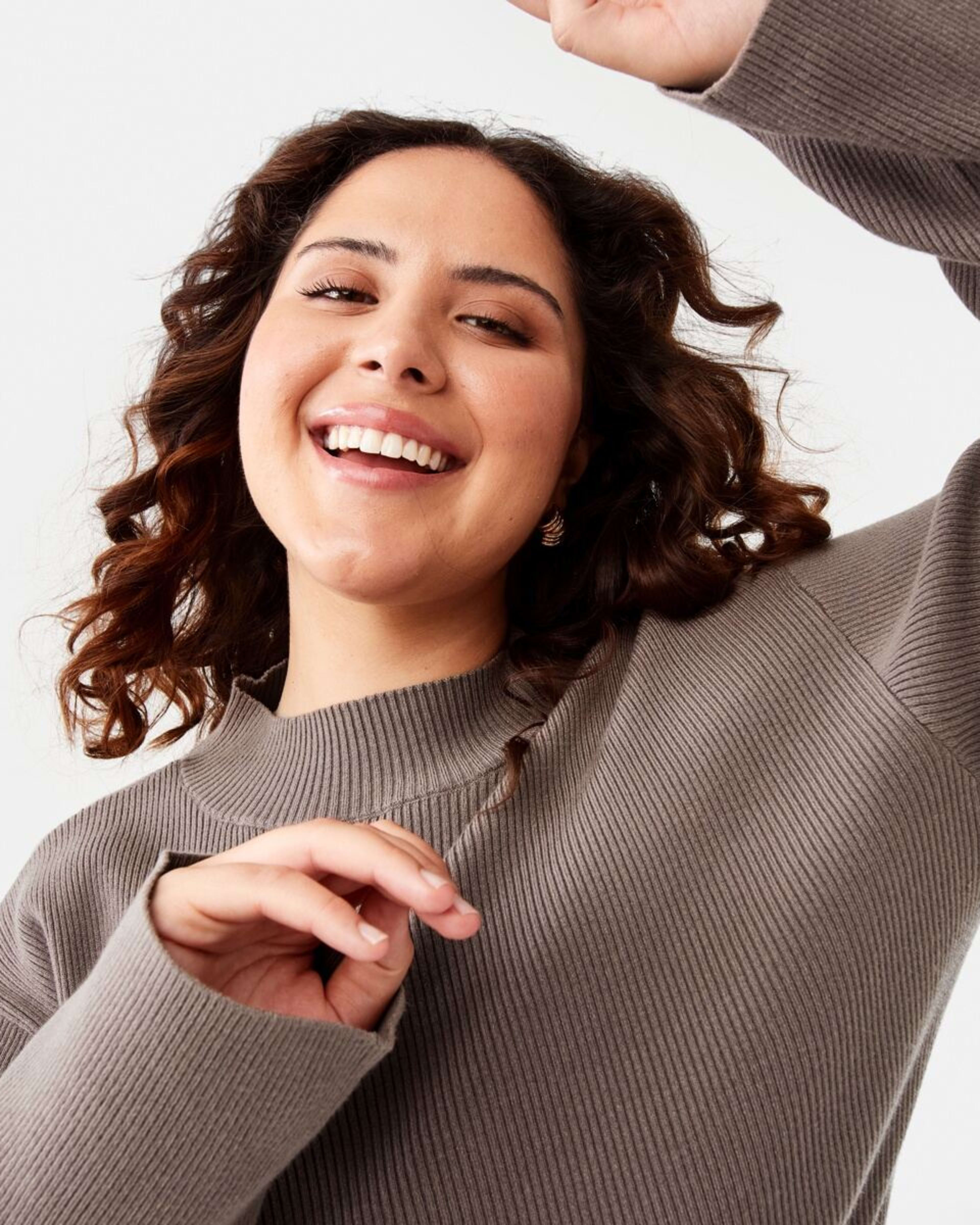 5 Mock Neck Rib Jumper Taupe Brn, 5 of 9