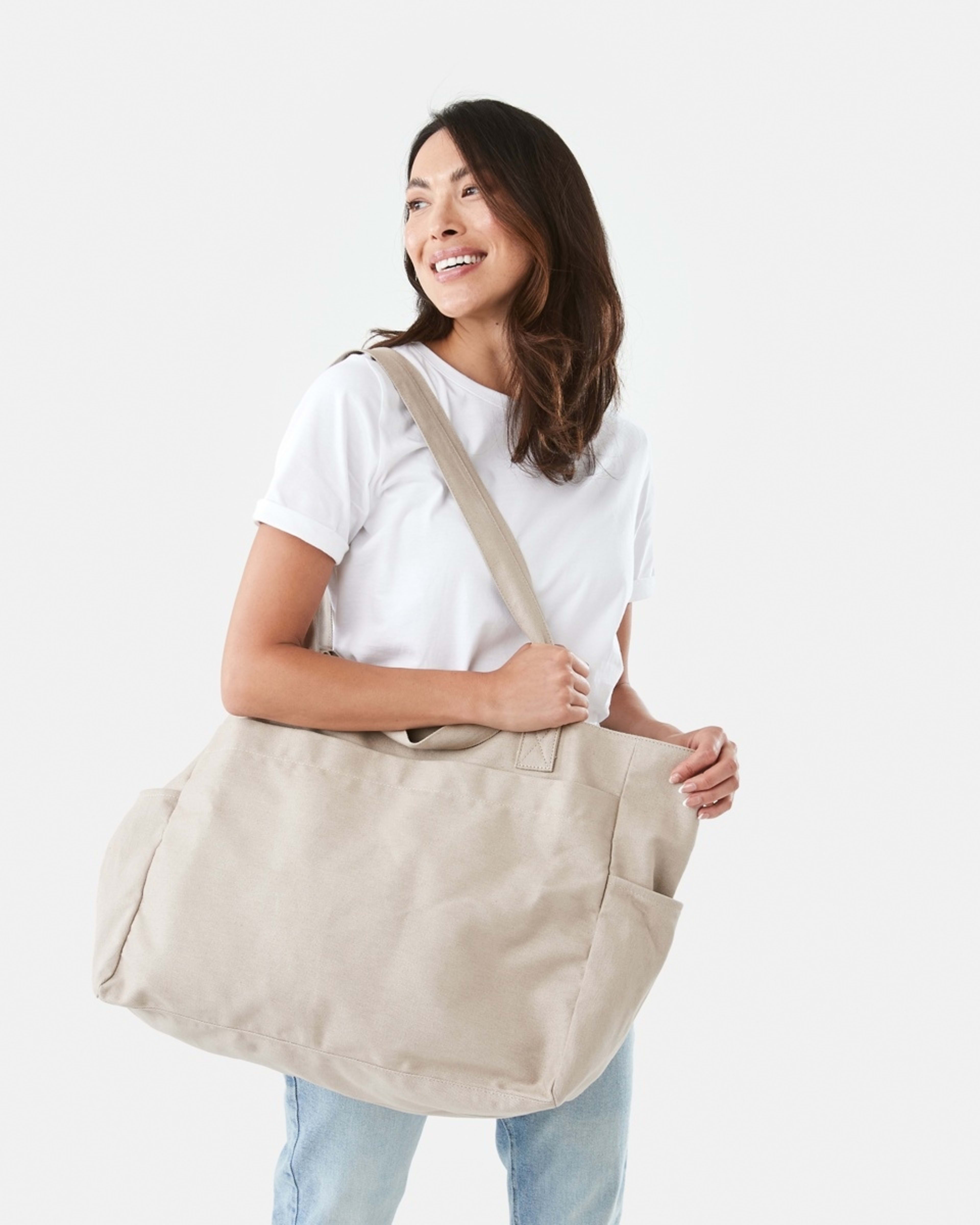 5 Woven Oversized Tote BONE BEIGE, 5 of 5