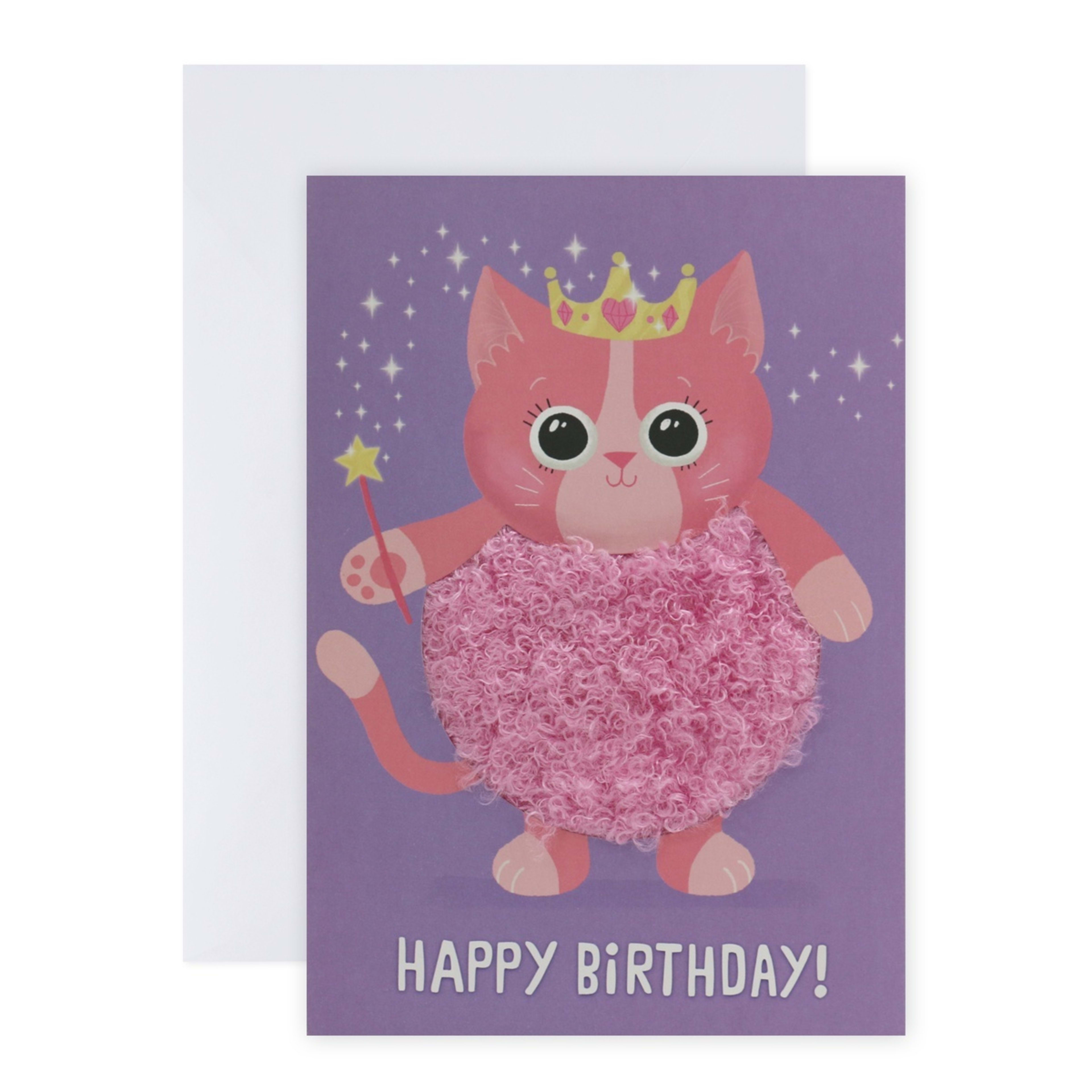 1 Hallmark Birthday Card For Girl - Fuzzy Kitty Cat