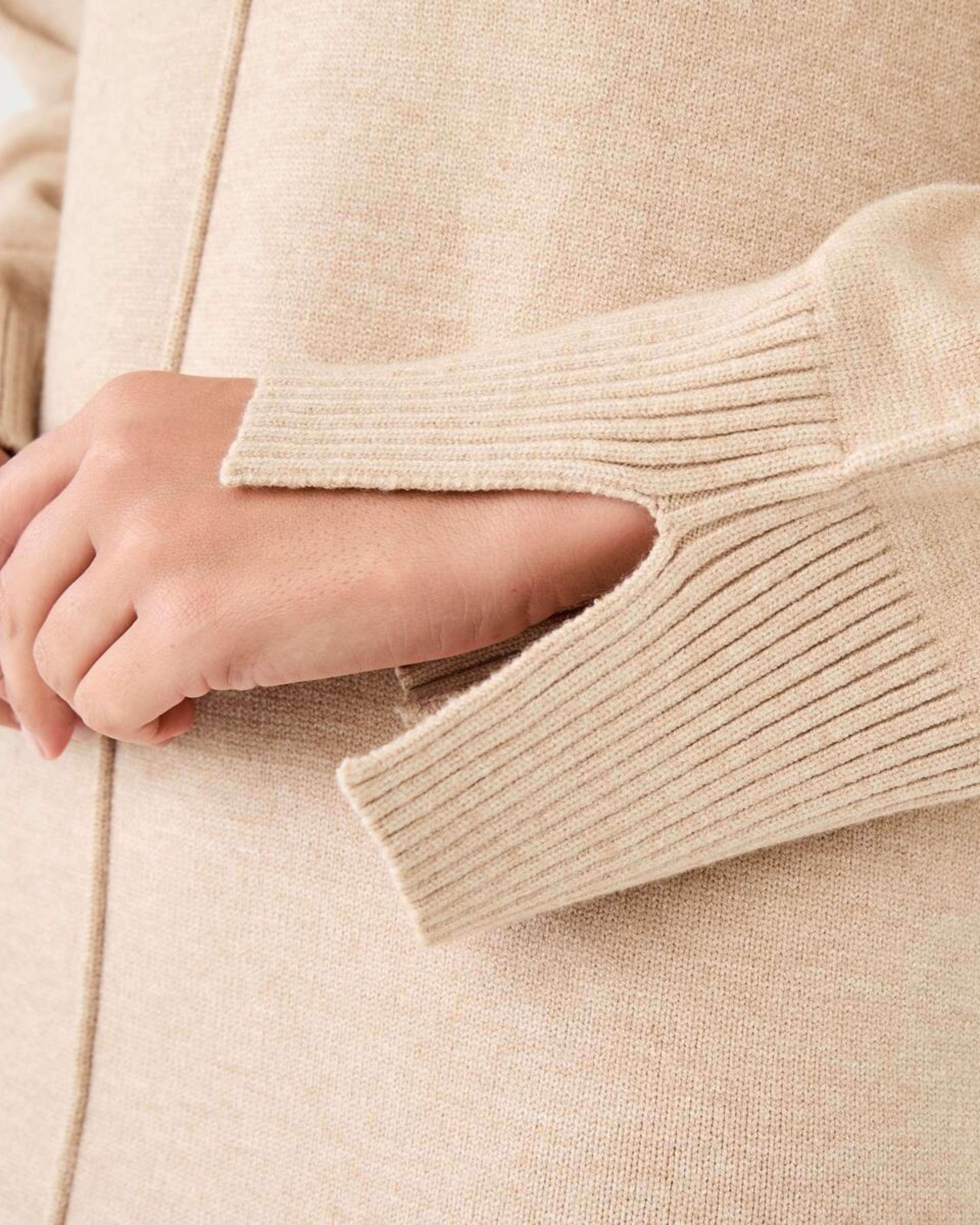6 Long Sleeve Crew Neck Seam Detail True Knit Midi Dress Beige Marl, 6 of 6