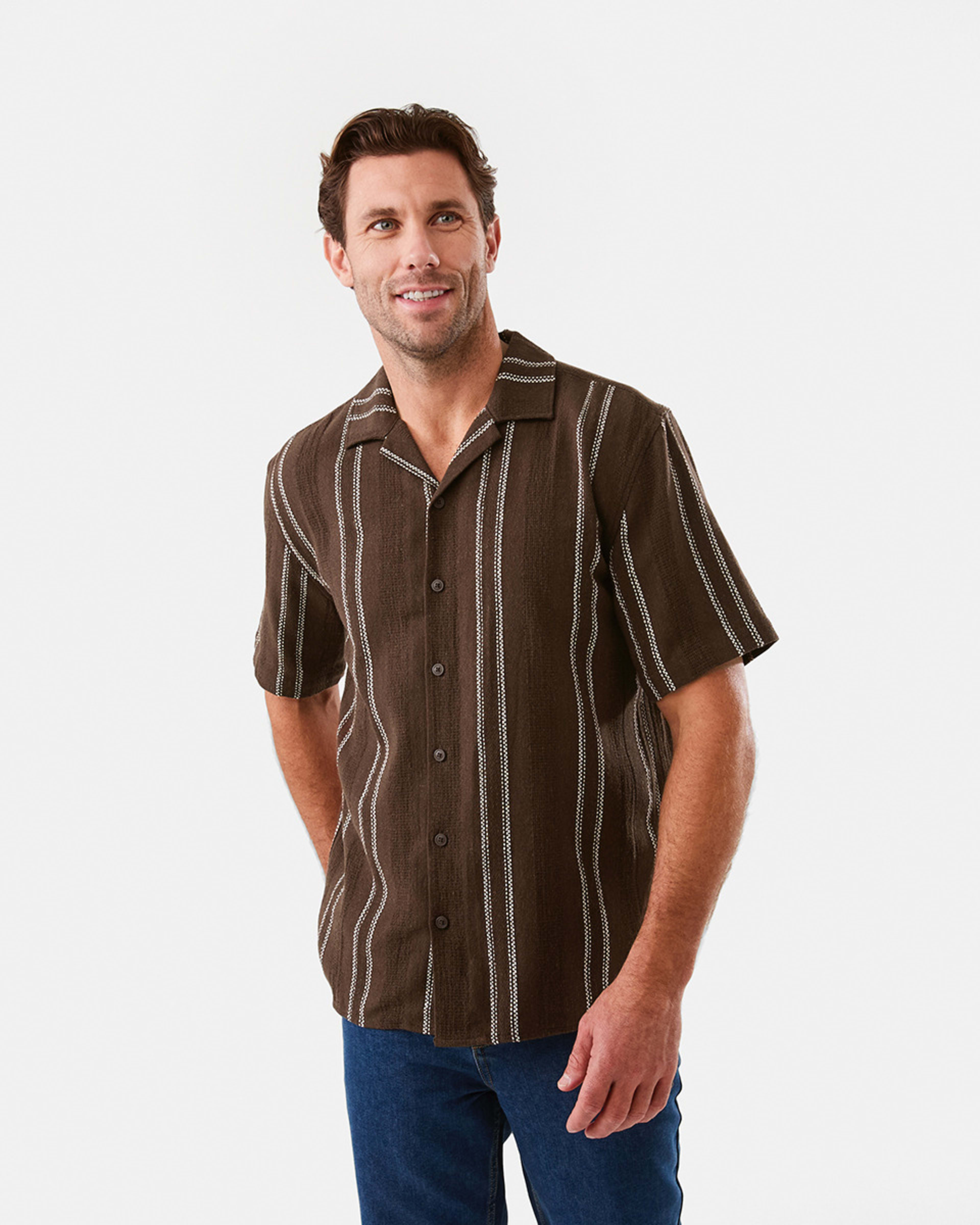 1 Short Sleeve Textured Shirt Brn Txture