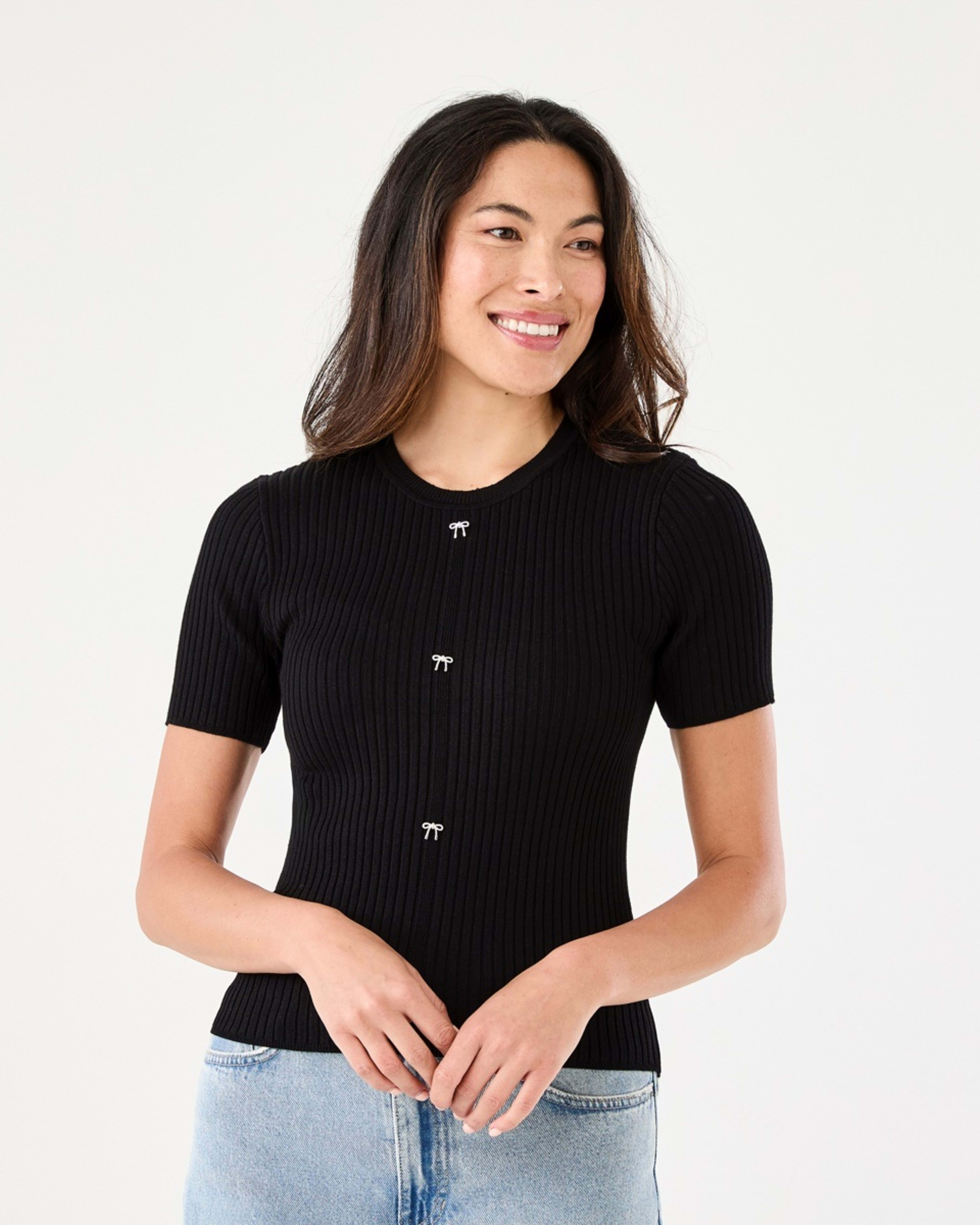 1 Short Sleeve Crew Neck Trim Top Black, 1 of 6