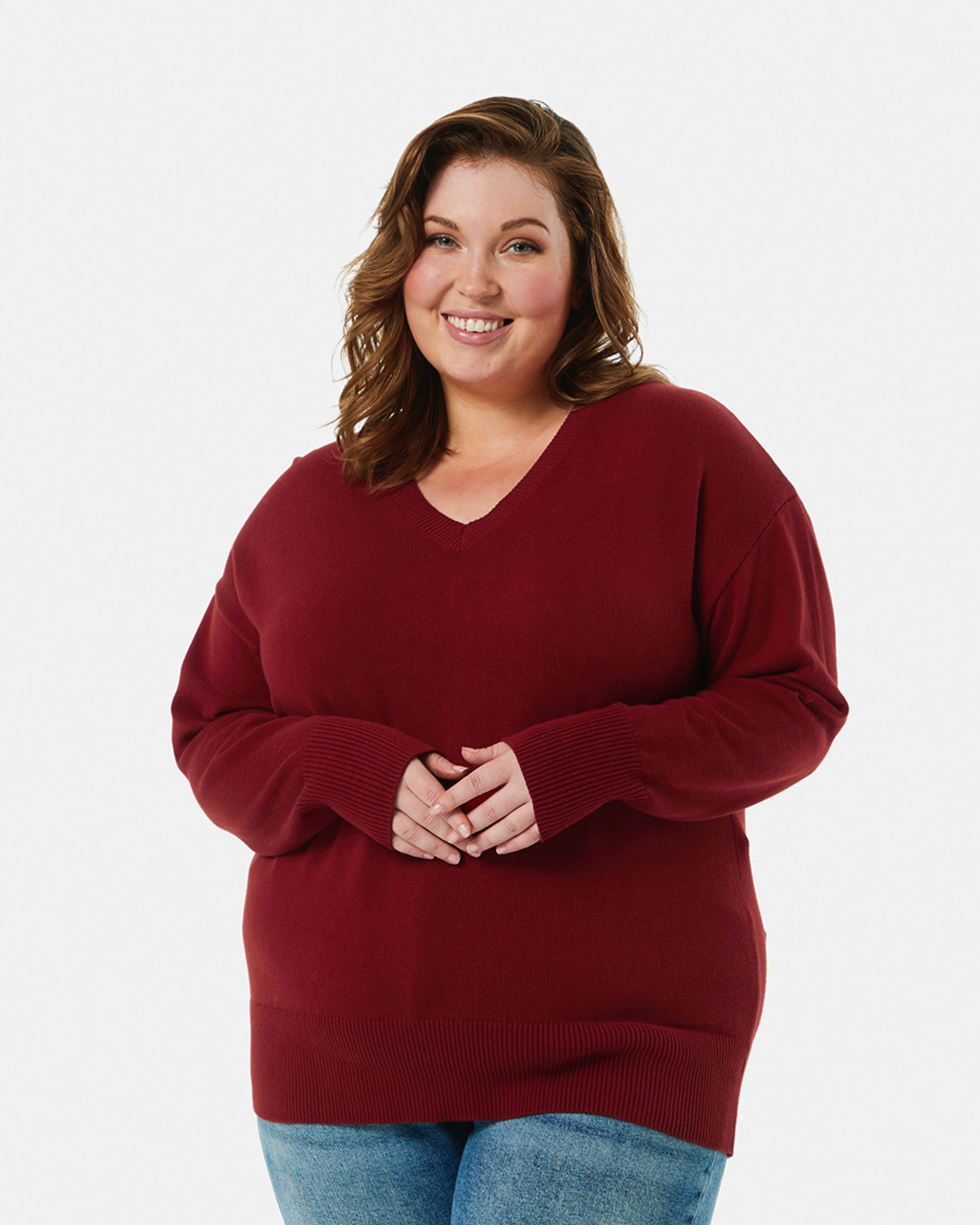 Curve Long Sleeve VNeck Relaxed Jumper Kmart