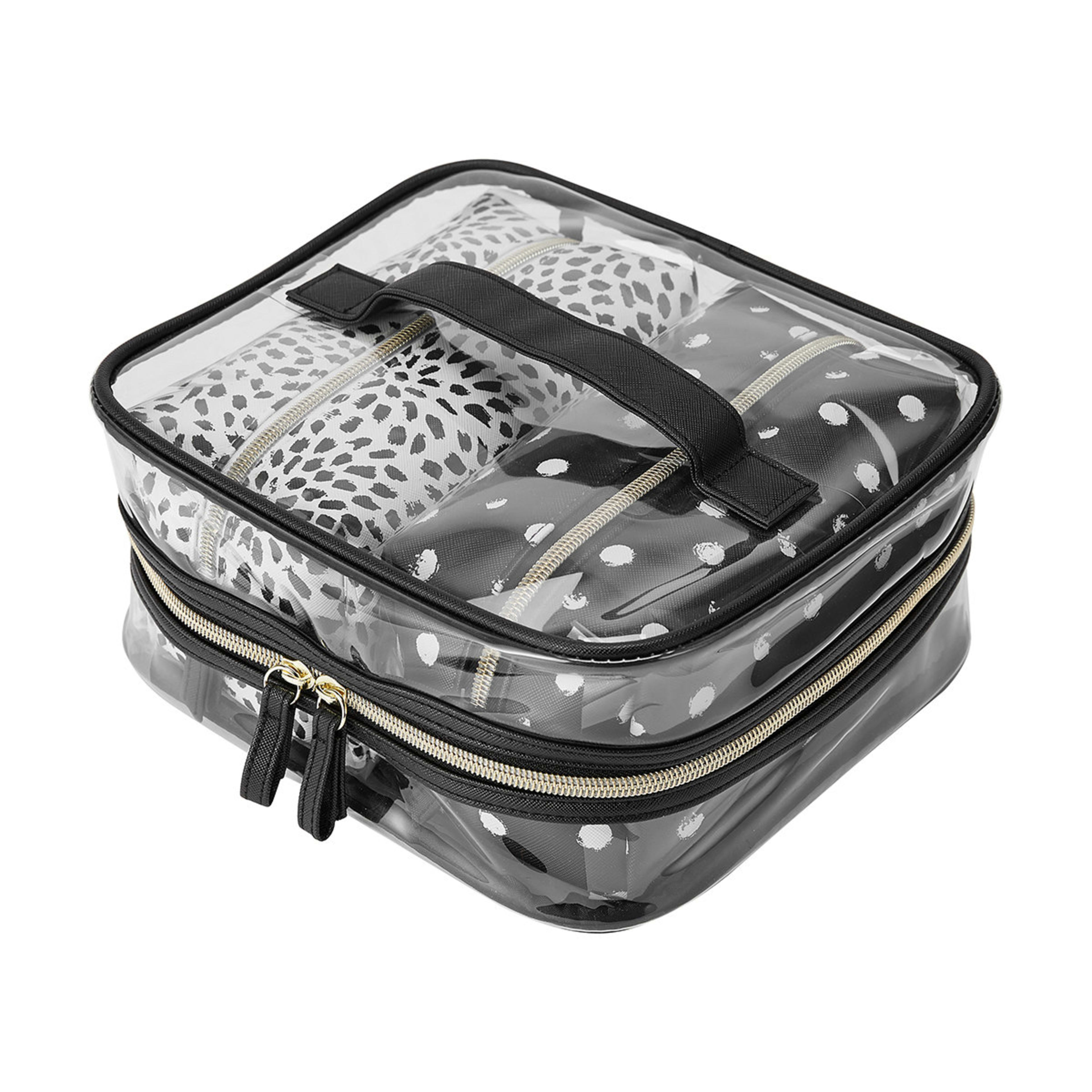 3 Piece Cosmetic Bag Set Clear & Print Kmart
