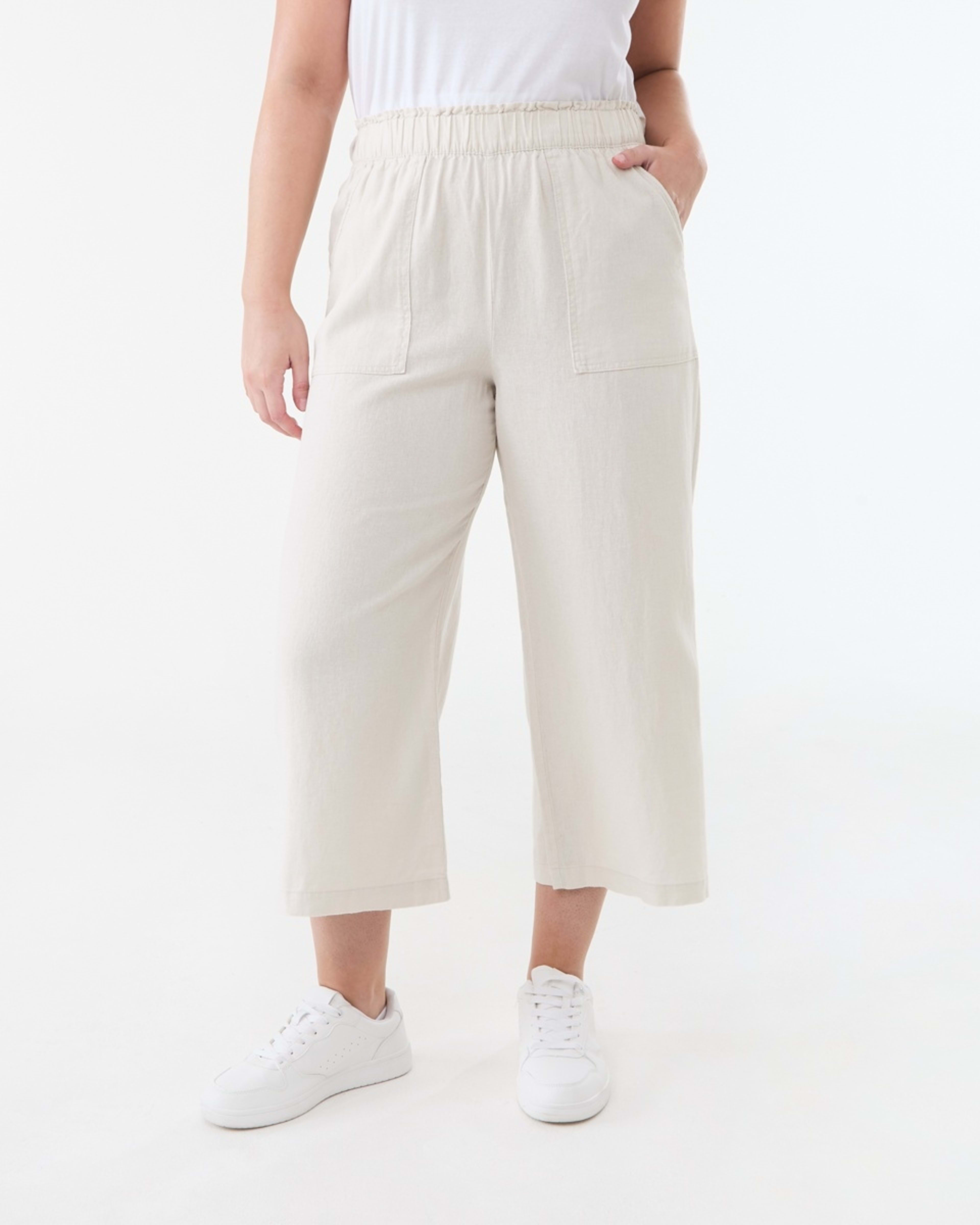 1 Linen Blend Culottes NATURAL BEIGE, 1 of 5