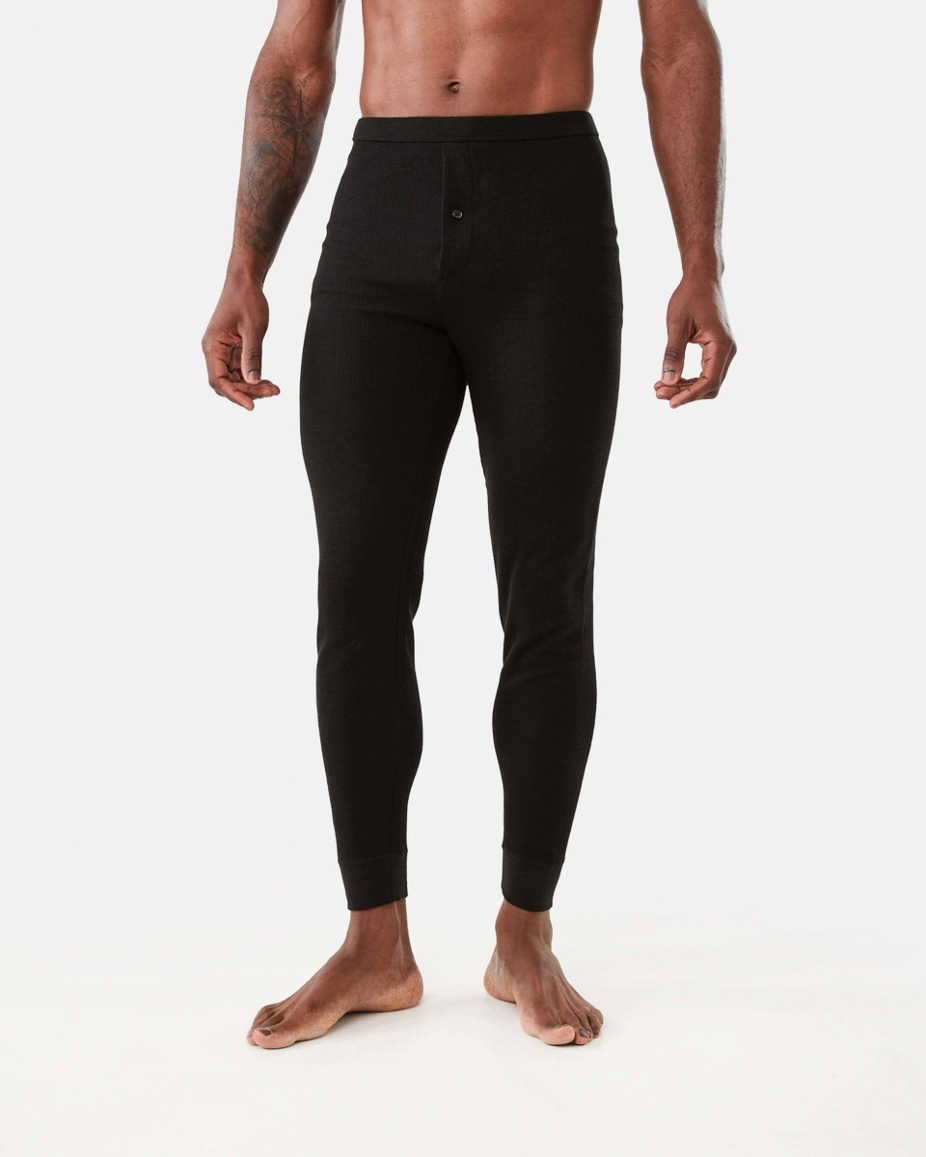 1 Long Mini Waffle Thermal Pants Black