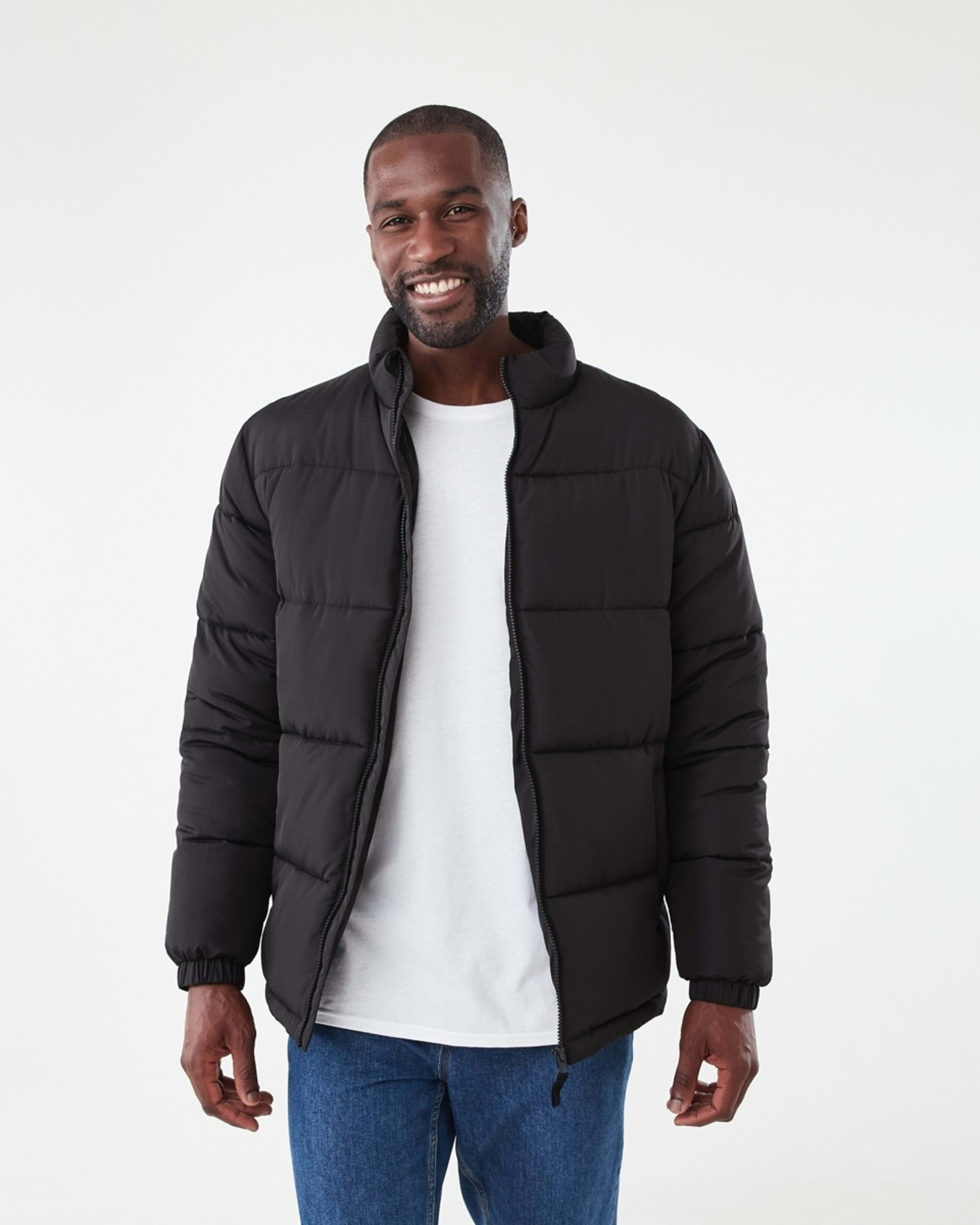 1 Funnel Neck Puffer Jacket Black